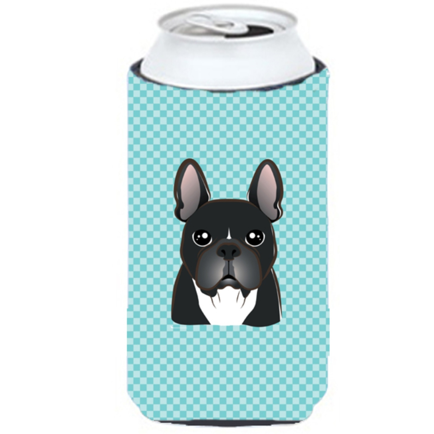 Checkerboard Blue French Bulldog Tall Boy Beverage Insulator Hugger BB1165TBC