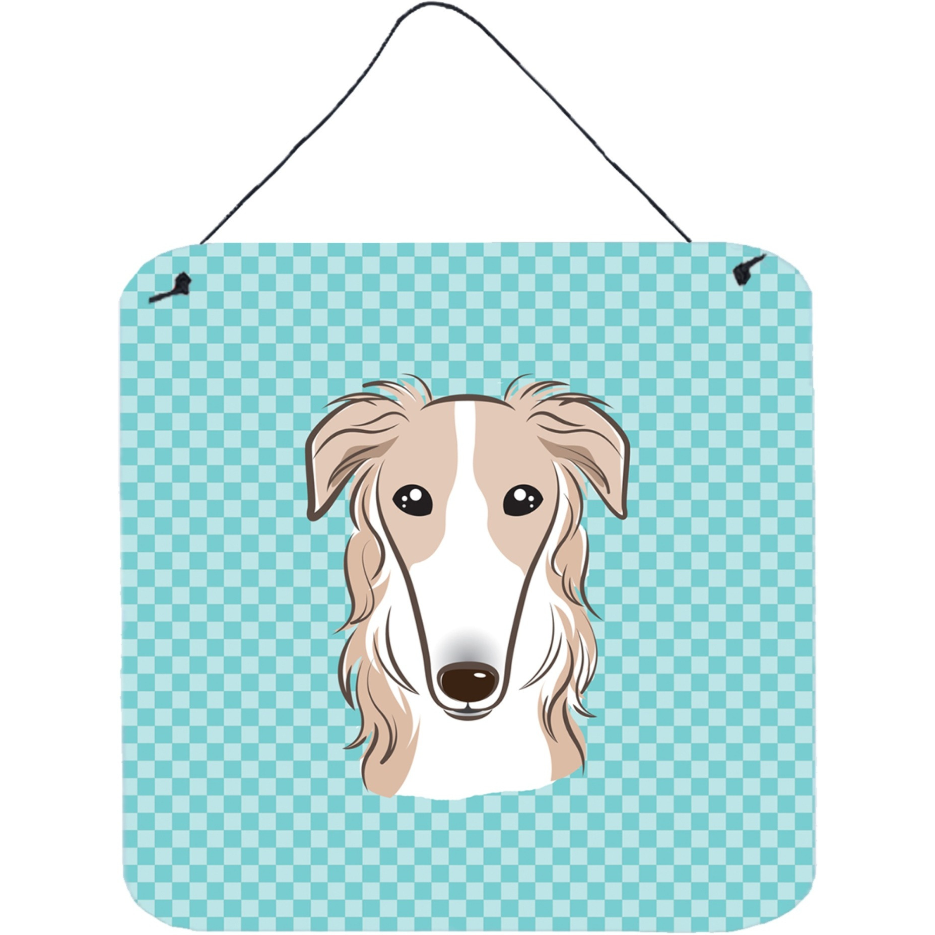 &quotCaroline's Treasures Checkerboard Blue Borzoi Aluminum Metal Wall or Door Hanging Prints, 6 x 6"""