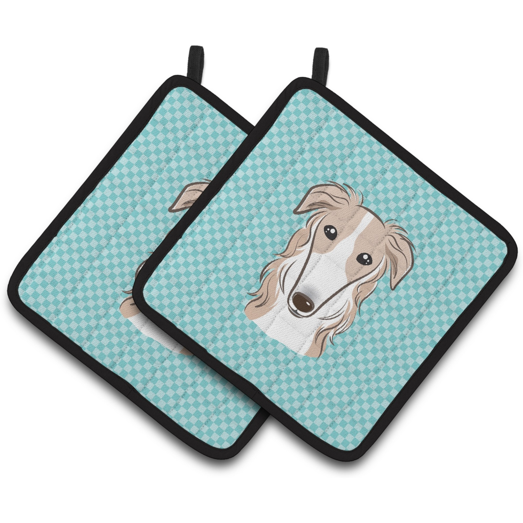 &quotCaroline's Treasures Checkerboard Blue Borzoi Pair of Pot Holders BB1166PTHD, 7.5HX7.5W, Multicolor"