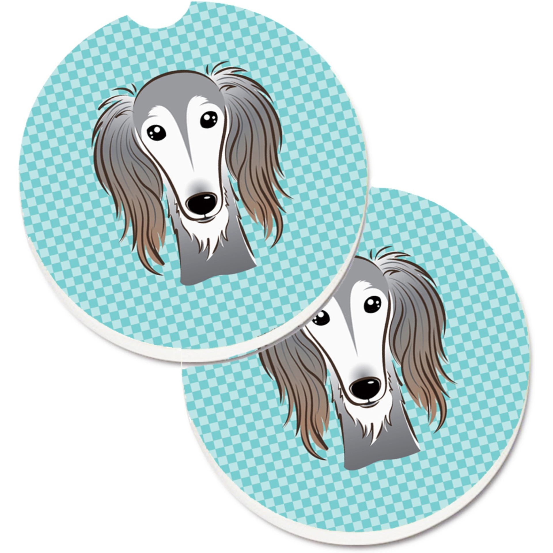 &quotCaroline's Treasures Checkerboard Blue Saluki Set of 2 Cup Holder Car Coasters BB1167CARC, 2.56, Multicolor"