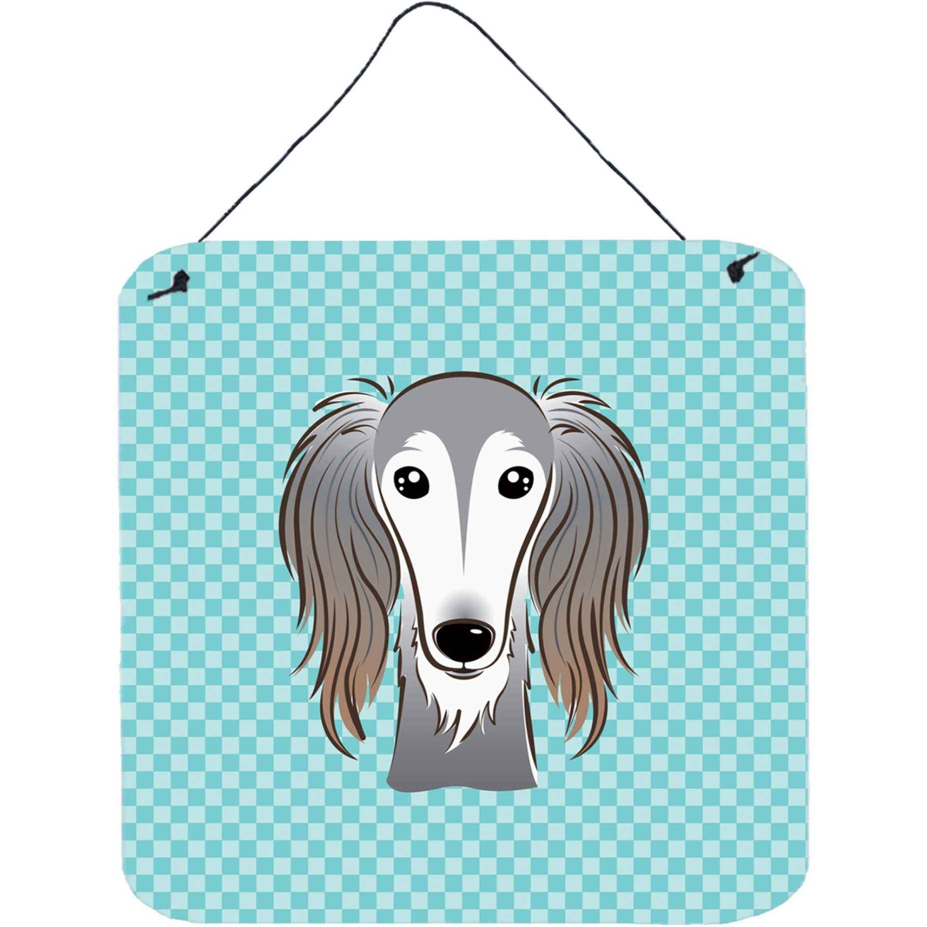 &quotCaroline's Treasures Checkerboard Blue Saluki Aluminum Metal Wall or Door Hanging Prints, 6 x 6"""