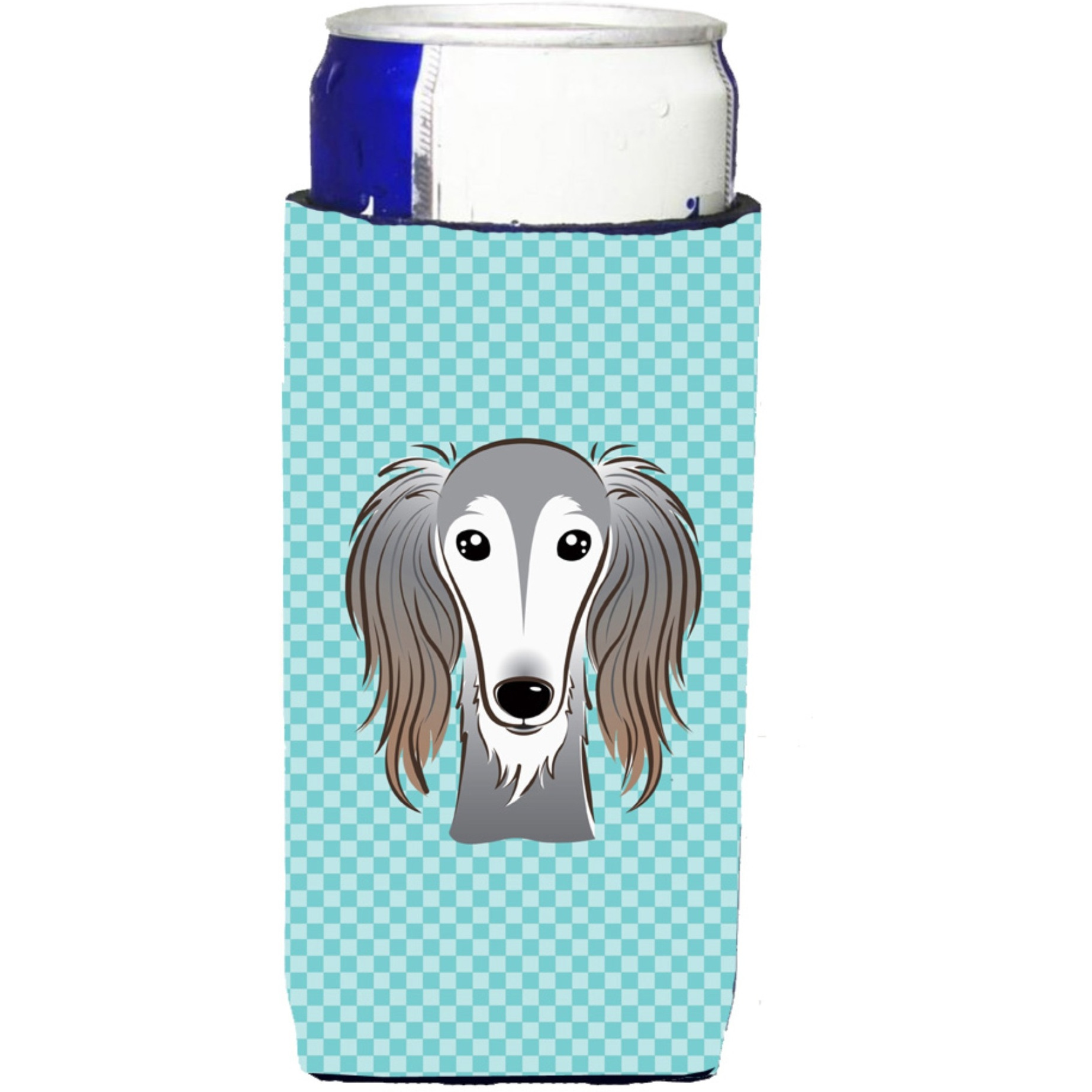 Checkerboard Blue Saluki Ultra Beverage Insulators for slim cans BB1167MUK