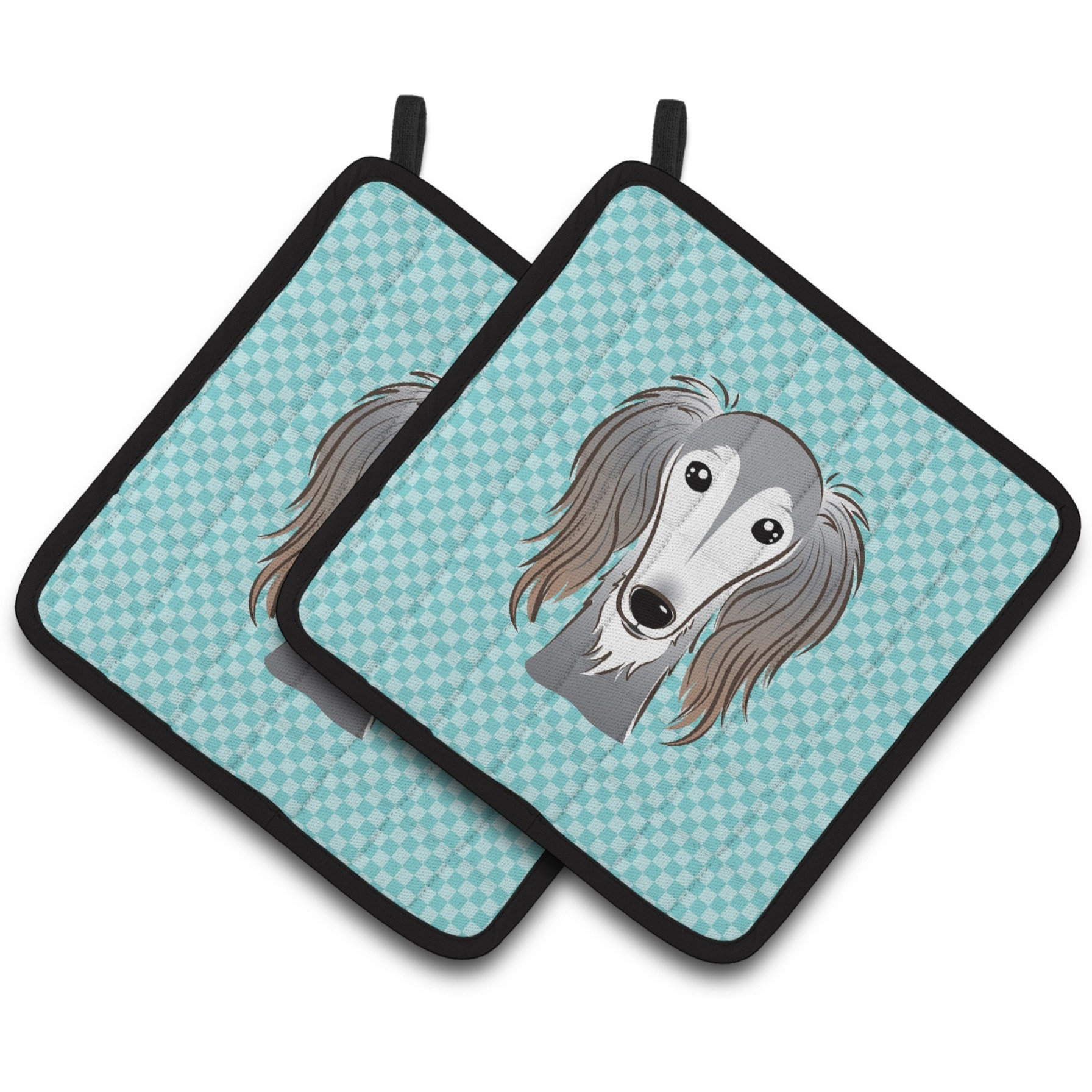 &quotCaroline's Treasures Checkerboard Blue Saluki Pair of Pot Holders BB1167PTHD, 7.5HX7.5W, Multicolor"