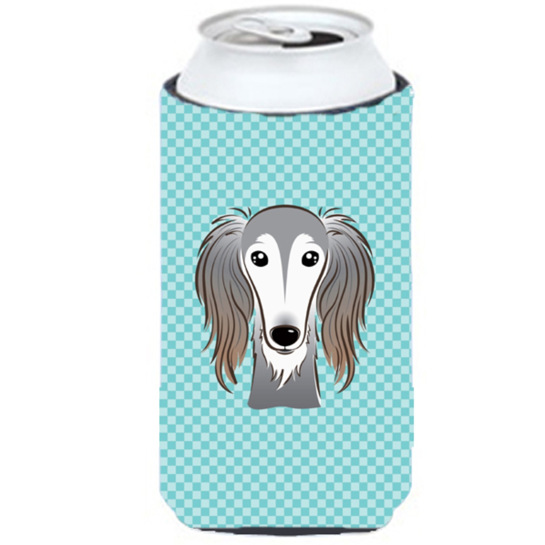 Checkerboard Blue Saluki Tall Boy Beverage Insulator Hugger BB1167TBC