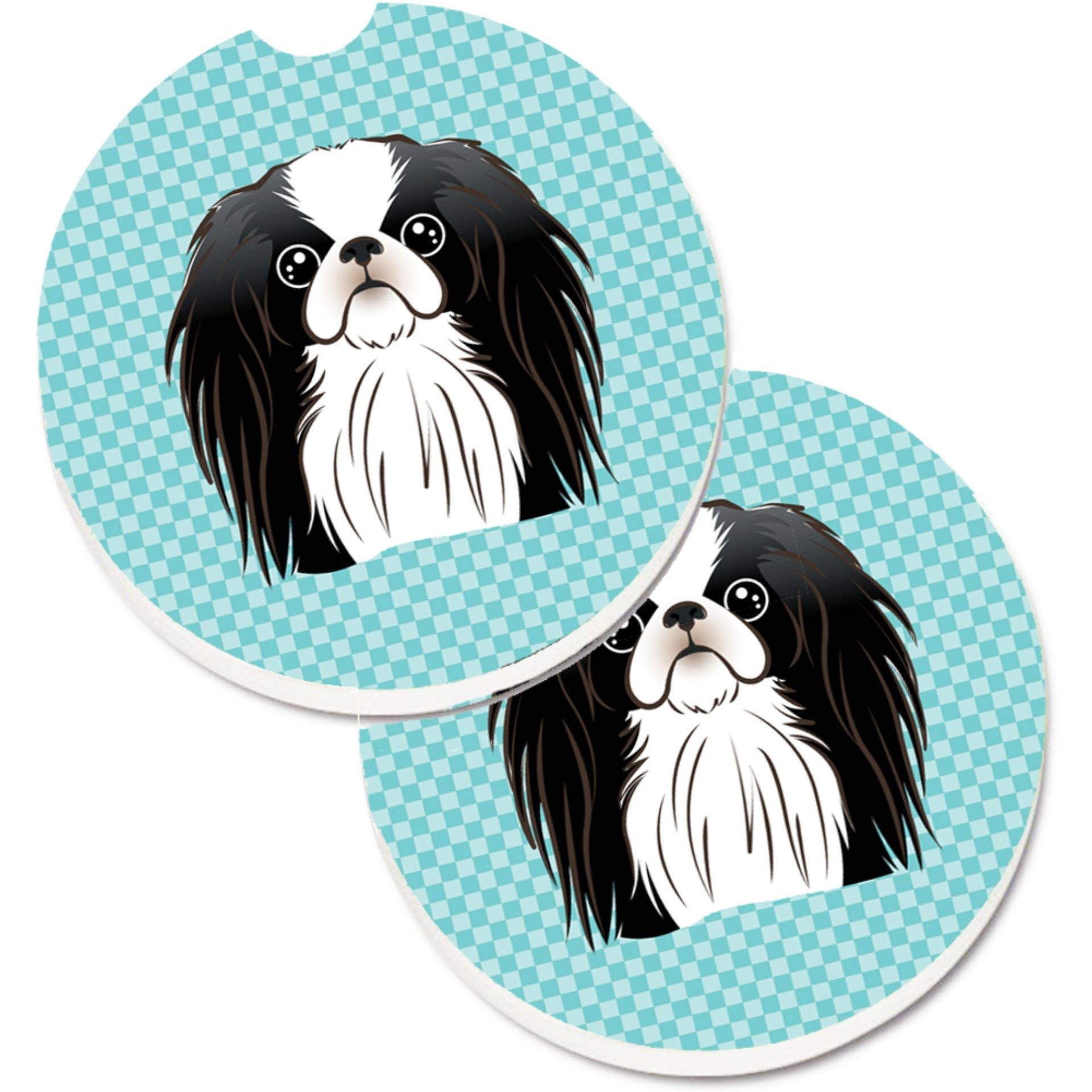 &quotCaroline's Treasures Checkerboard Blue Japanese Chin Set of 2 Cup Holder Car Coasters BB1168CARC, 2.56, Multicolor"