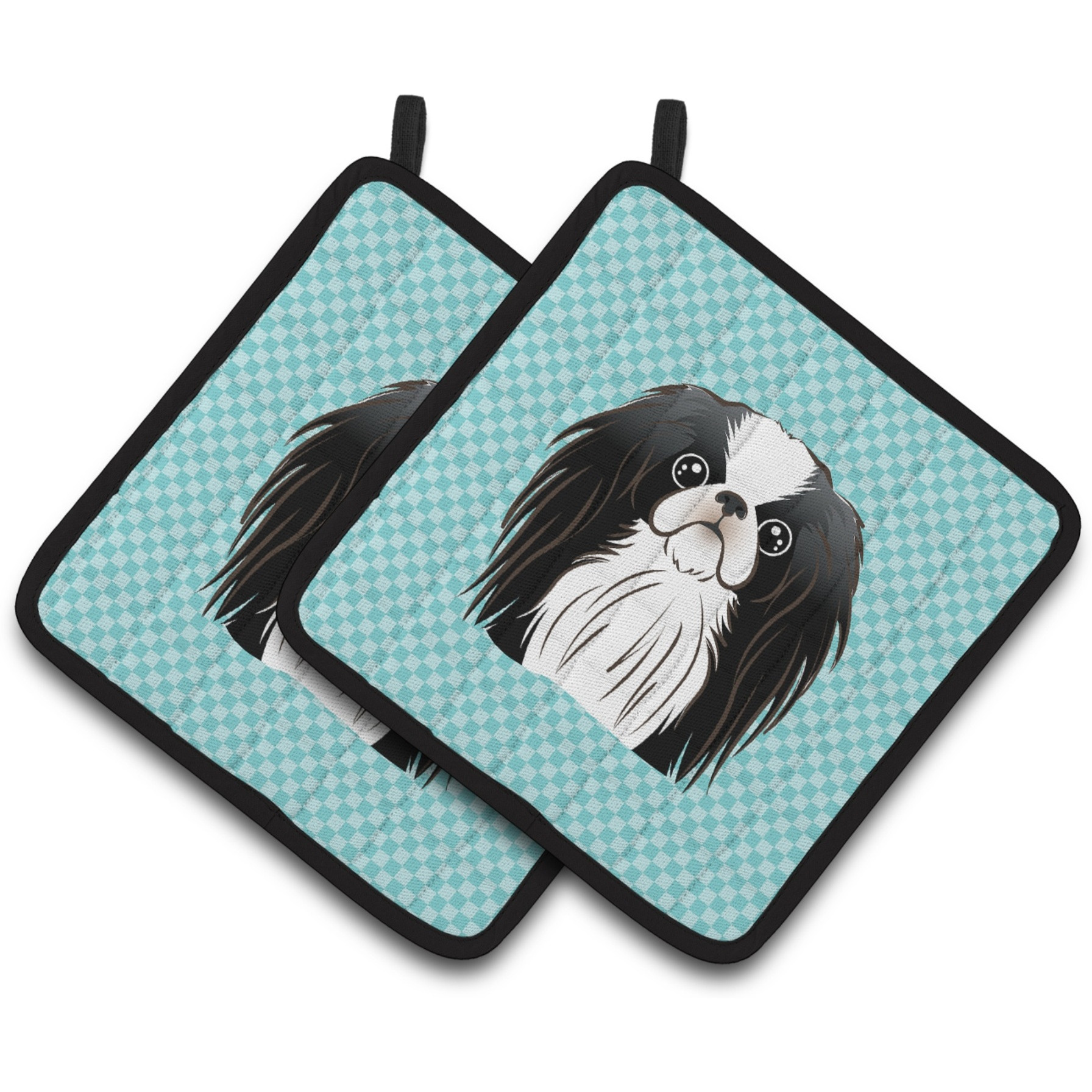 &quotCaroline's Treasures Checkerboard Blue Japanese Chin Pair of Pot Holders BB1168PTHD, 7.5HX7.5W, Multicolor"