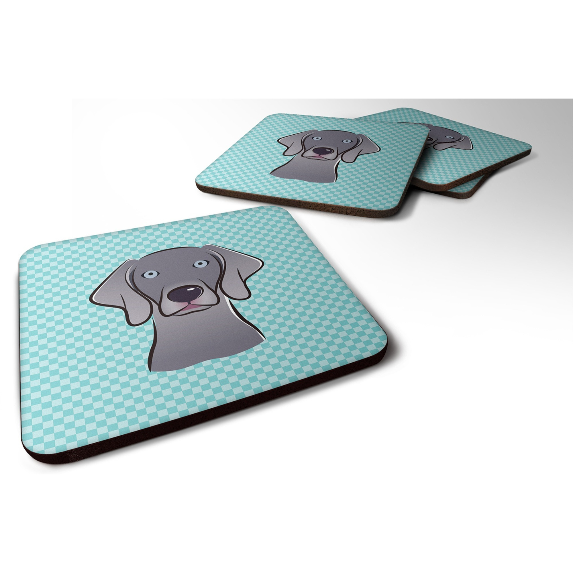 &quotCaroline's Treasures BB1169FC Checkerboard Blue Weimaraner Foam Coaster (Set of 4), 3.5"" H x 3.5"" W, Multicolor"