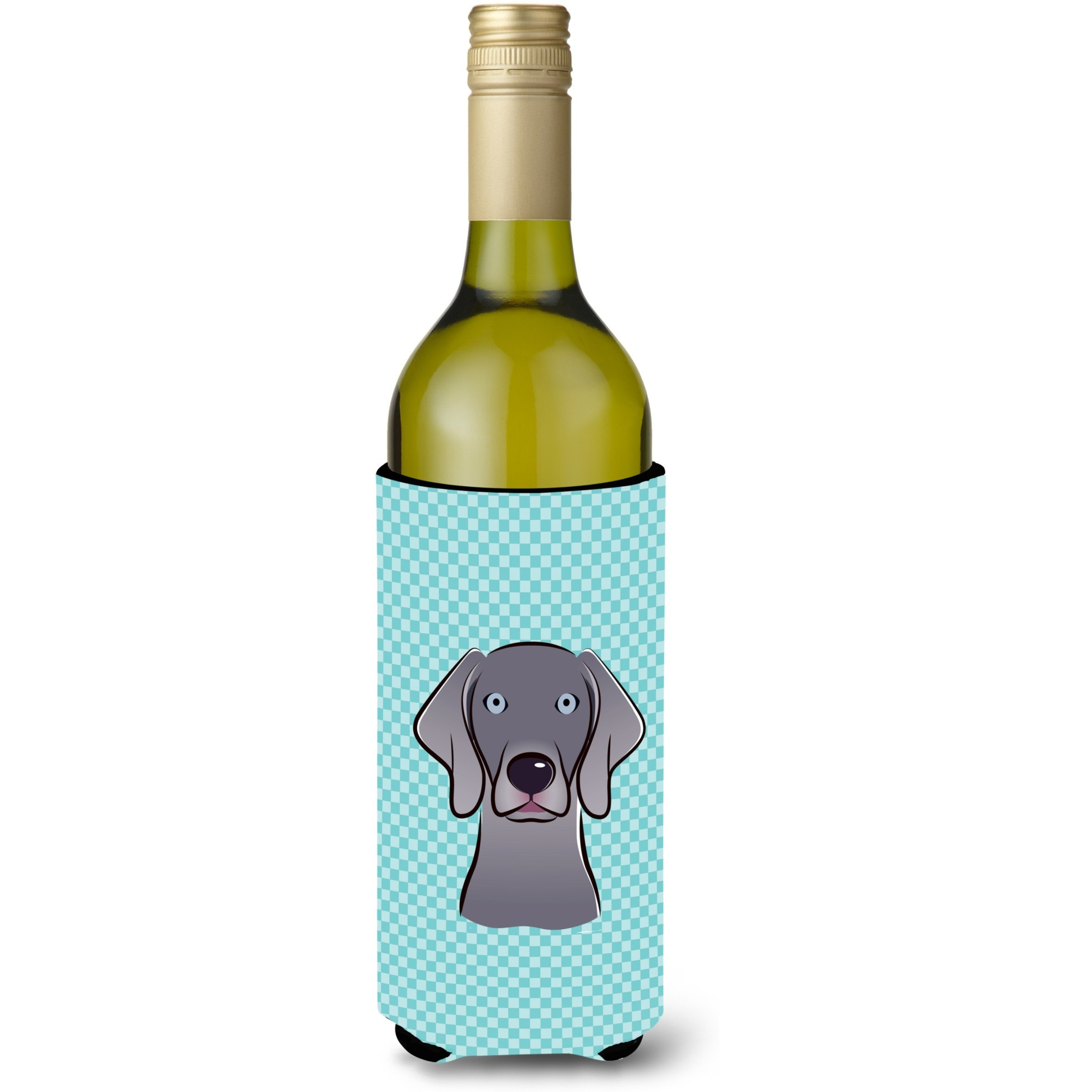Checkerboard Blue Weimaraner Wine Bottle Beverage Insulator Hugger BB1169LITERK