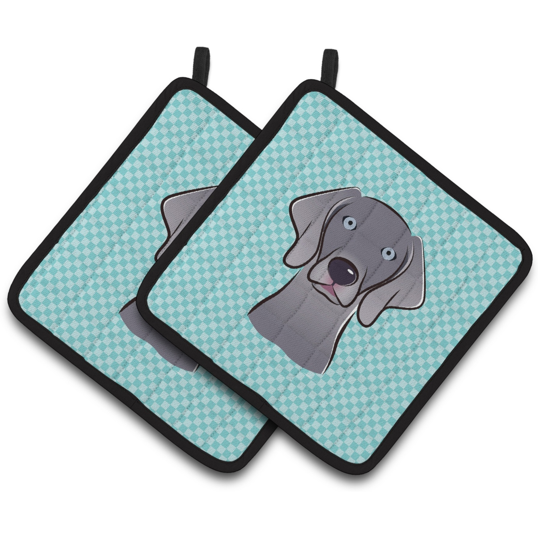 &quotCaroline's Treasures Checkerboard Blue Weimaraner Pair of Pot Holders BB1169PTHD, 7.5HX7.5W, Multicolor"