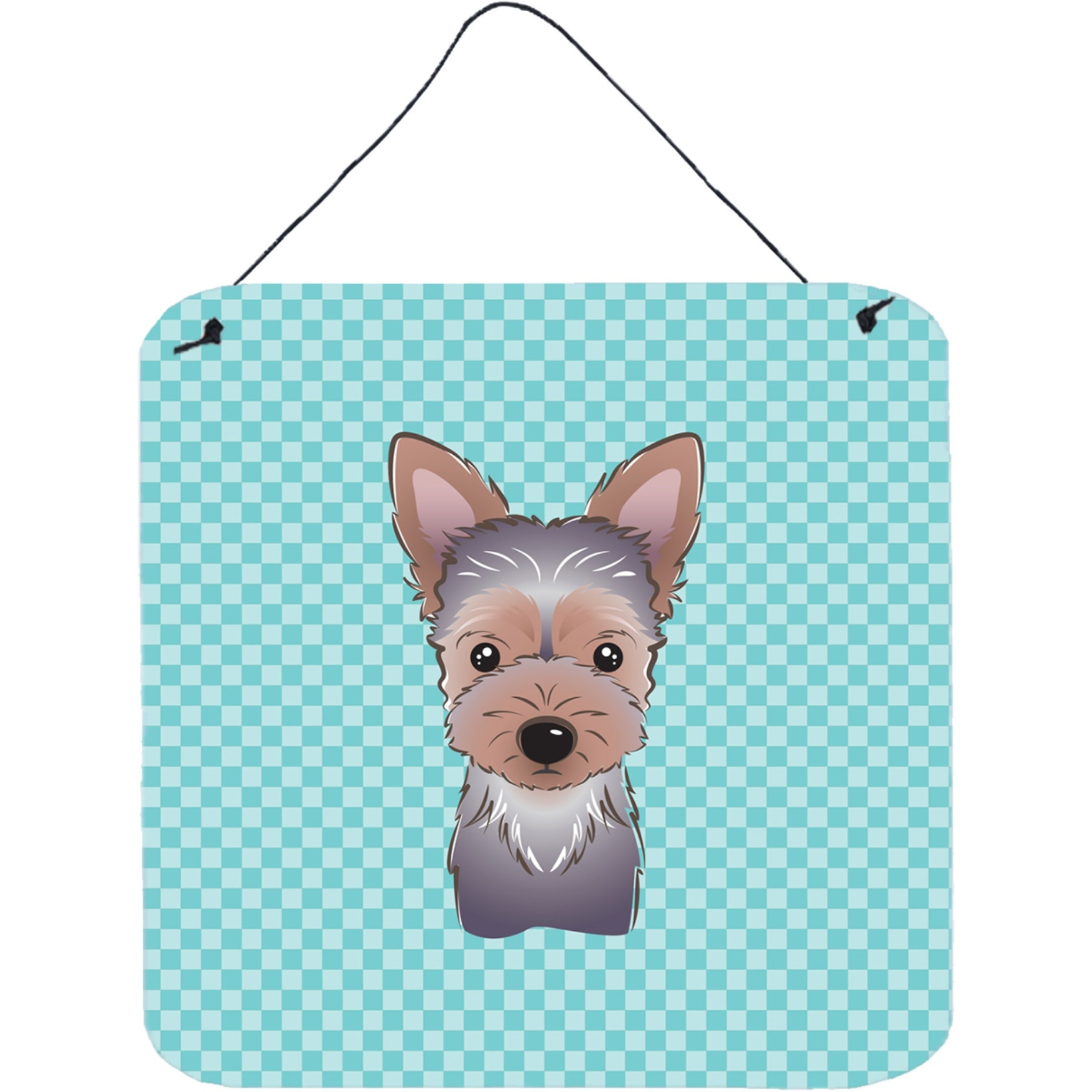 &quotCaroline's Treasures Checkerboard Blue Yorkie Puppy Wall or Door Hanging Prints, 6 x 6"""