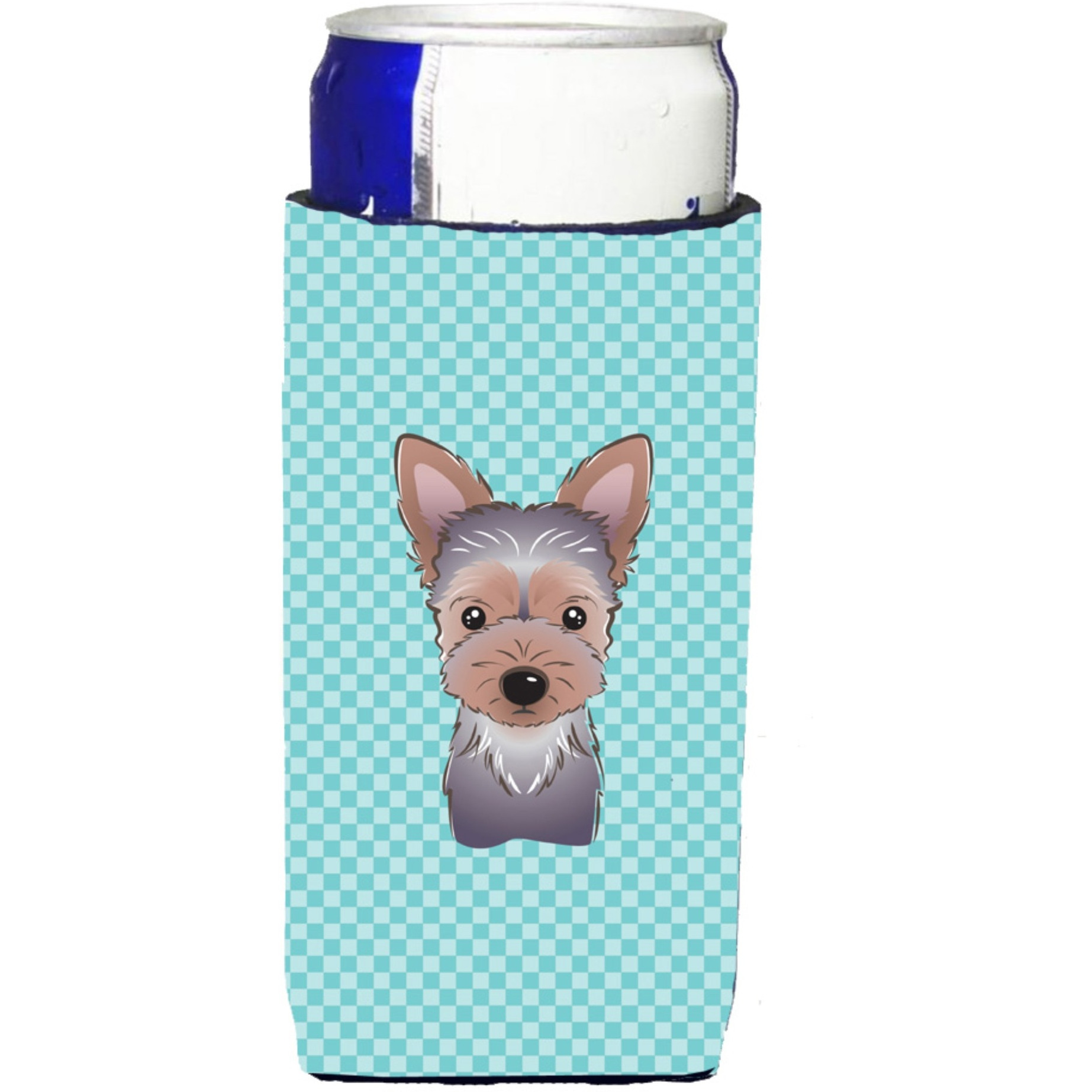Checkerboard Blue Yorkie Puppy Ultra Beverage Insulators for slim cans BB1170MUK