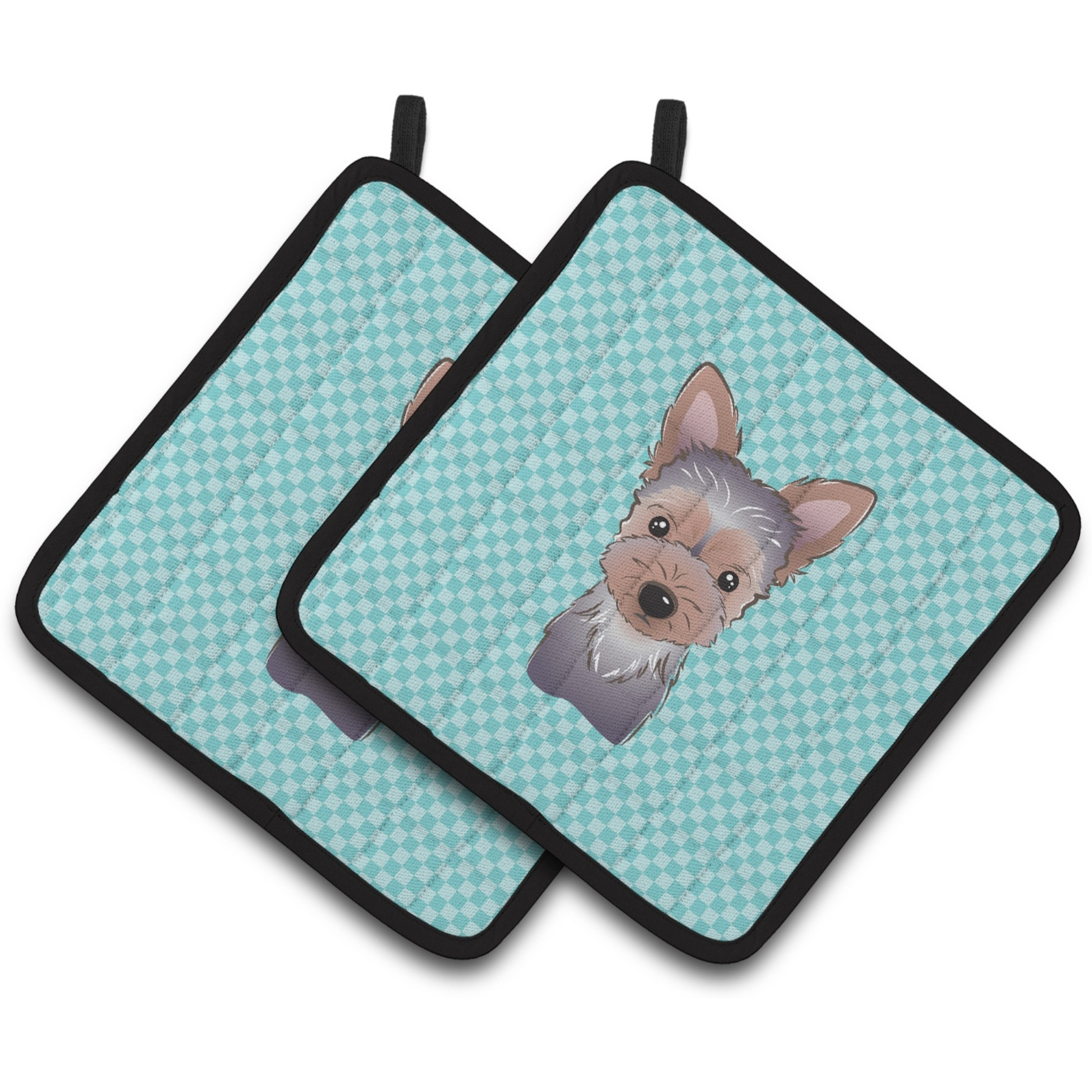 &quotCaroline's Treasures Checkerboard Blue Yorkie Puppy Pair of Pot Holders BB1170PTHD, 7.5HX7.5W, Multicolor"