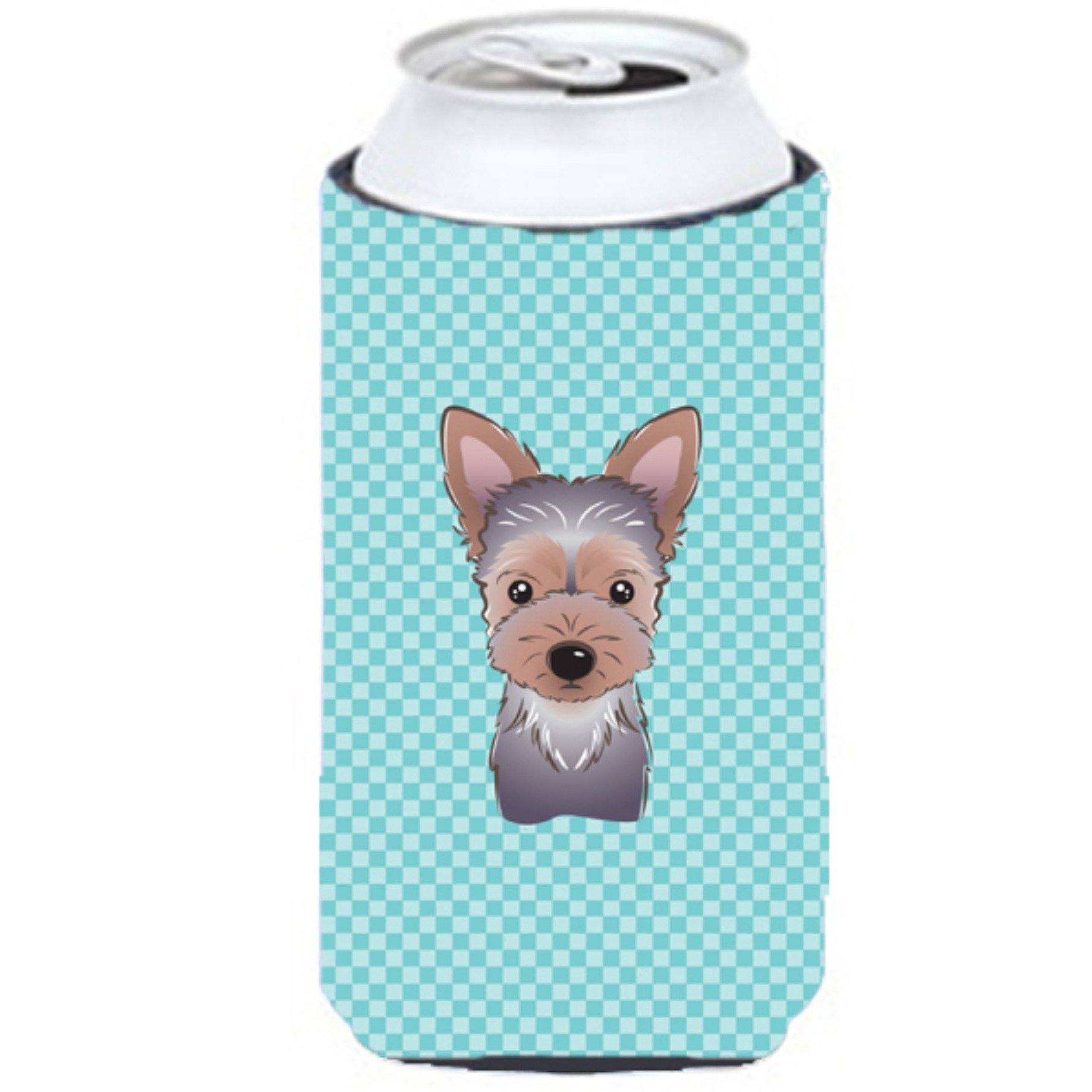 Checkerboard Blue Yorkie Puppy Tall Boy Beverage Insulator Hugger BB1170TBC