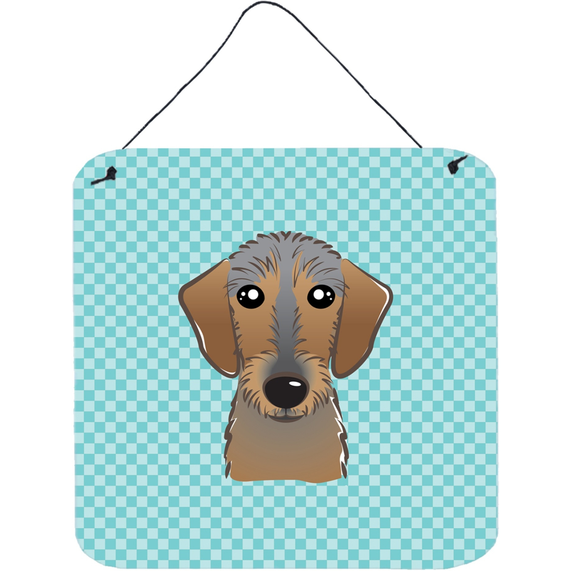 &quotCaroline's Treasures Checkerboard Blue Wirehaired Dachshund Wall or Door Hanging Prints, 6 x 6"""