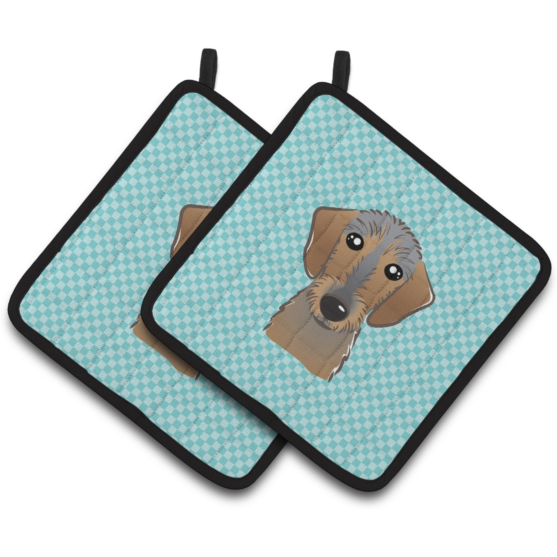 &quotCaroline's Treasures Checkerboard Blue Wirehaired Dachshund Pair of Pot Holders BB1171PTHD, 7.5HX7.5W, Multicolor"