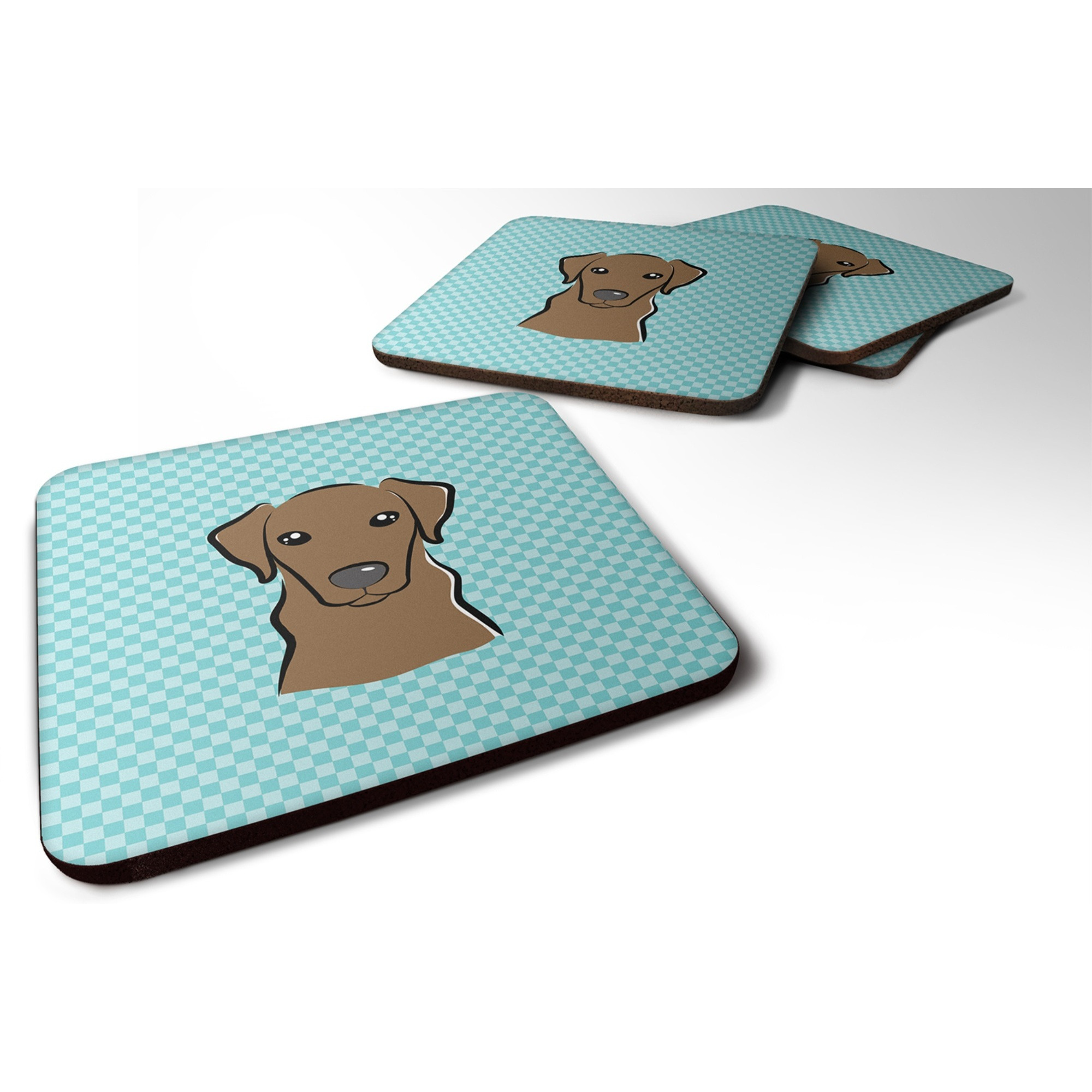 &quotCaroline's Treasures BB1172FC Checkerboard Blue Chocolate Labrador Foam Coaster (Set of 4), 3.5"" H x 3.5"" W, Multicolor"