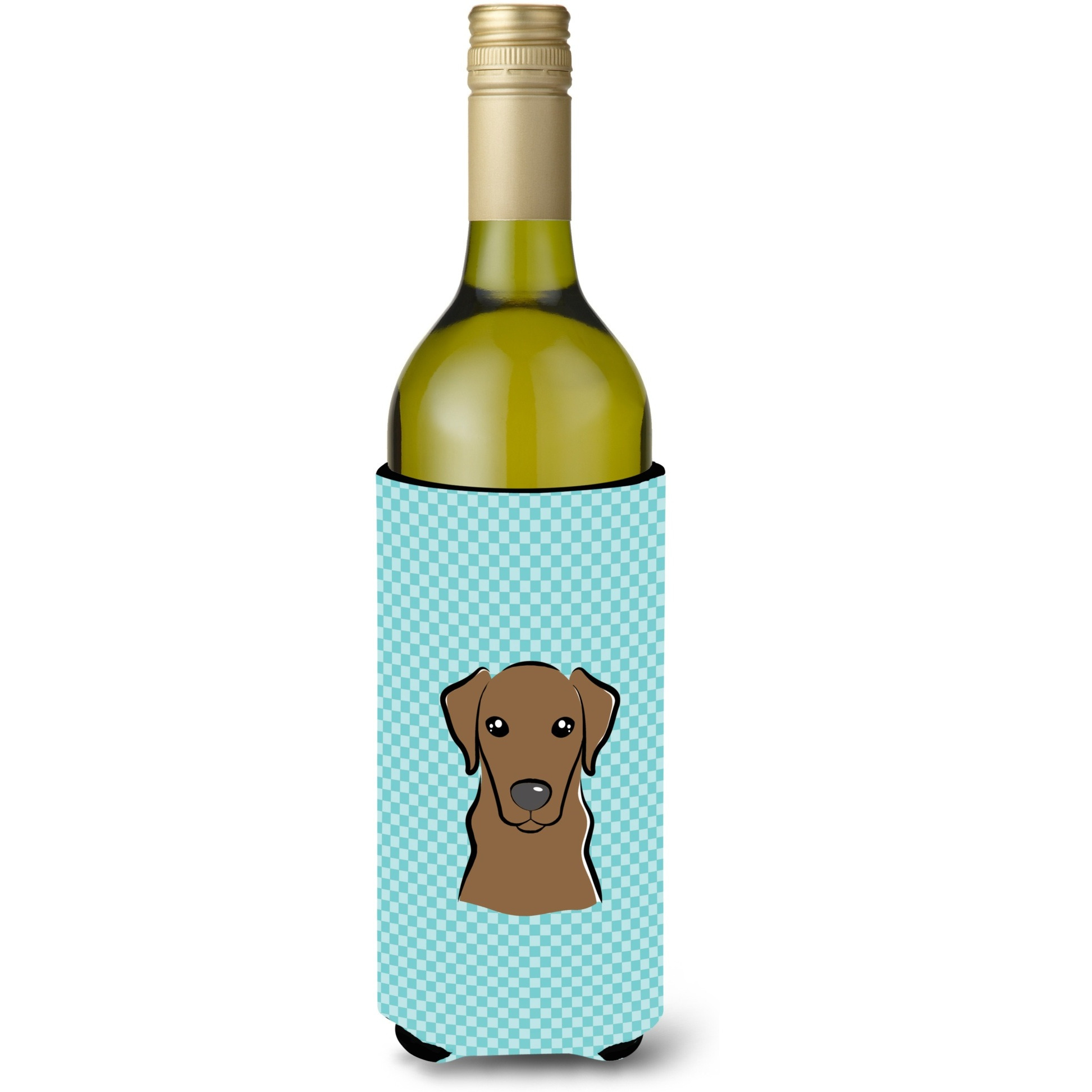 Checkerboard Blue Chocolate Labrador Wine Bottle Beverage Insulator Hugger BB1172LITERK