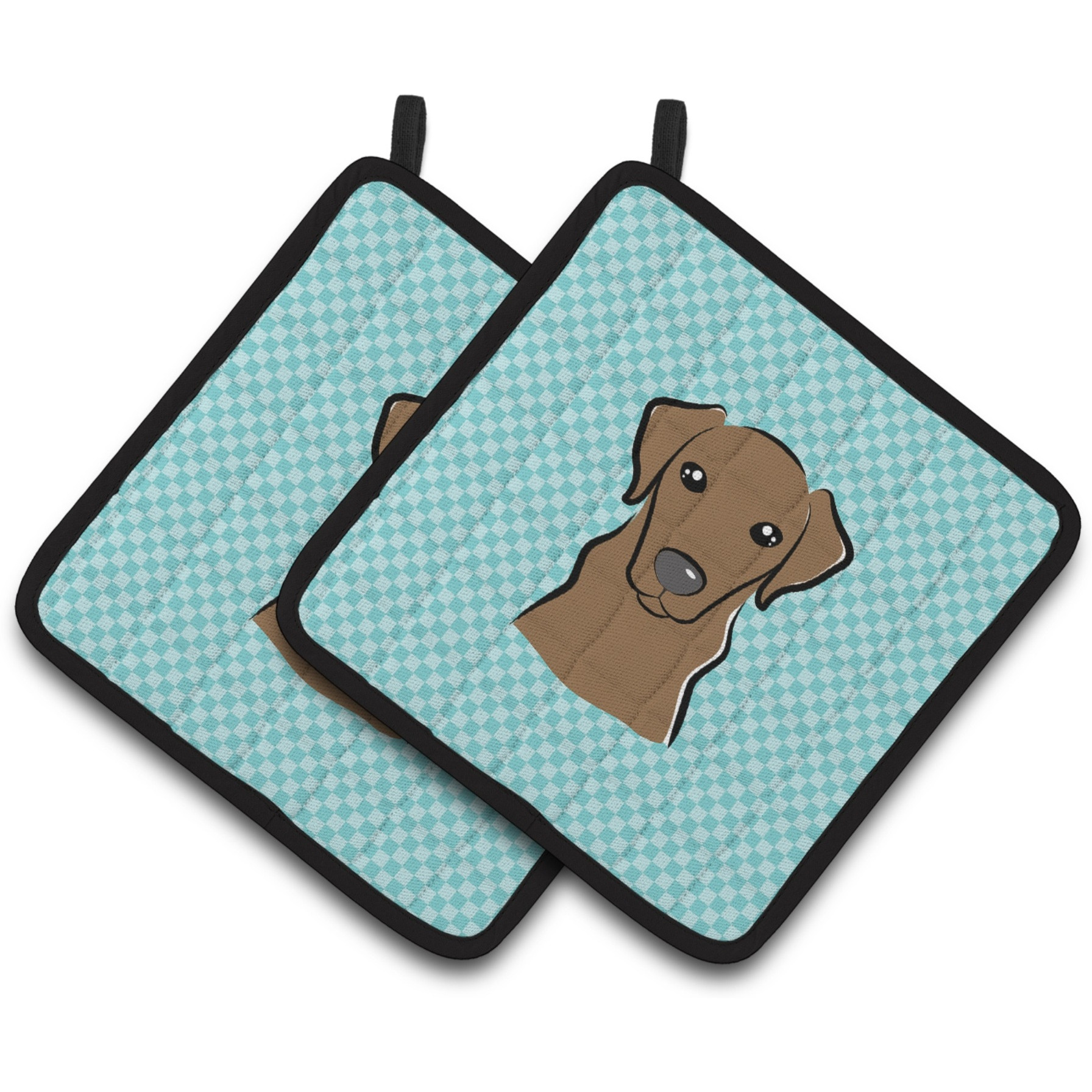 &quotCaroline's Treasures Checkerboard Blue Chocolate Labrador Pair of Pot Holders BB1172PTHD, 7.5HX7.5W, Multicolor"