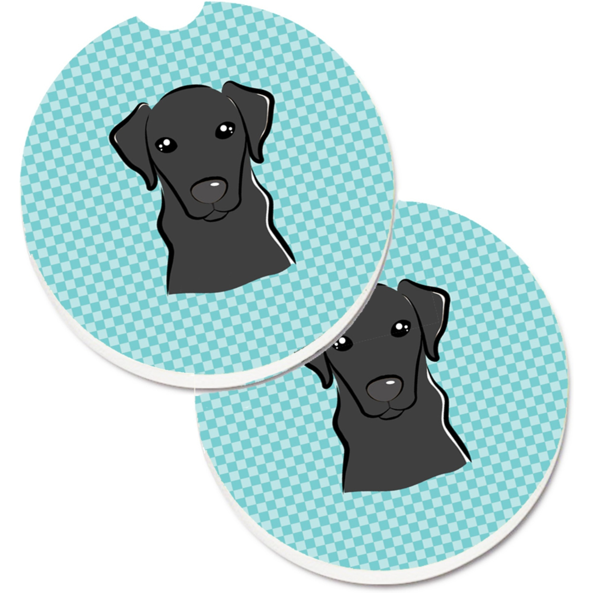 &quotCaroline's Treasures Checkerboard Blue black Labrador Set of 2 Cup Holder Car Coasters BB1173CARC, 2.56, Multicolor"