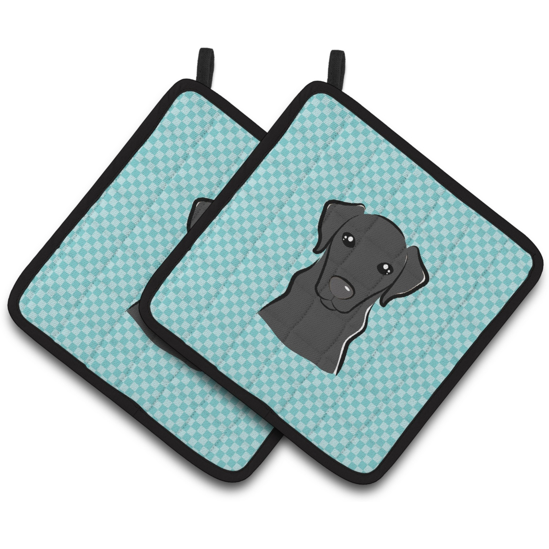 &quotCaroline's Treasures Checkerboard Blue black Labrador Pair of Pot Holders BB1173PTHD, 7.5HX7.5W, Multicolor"