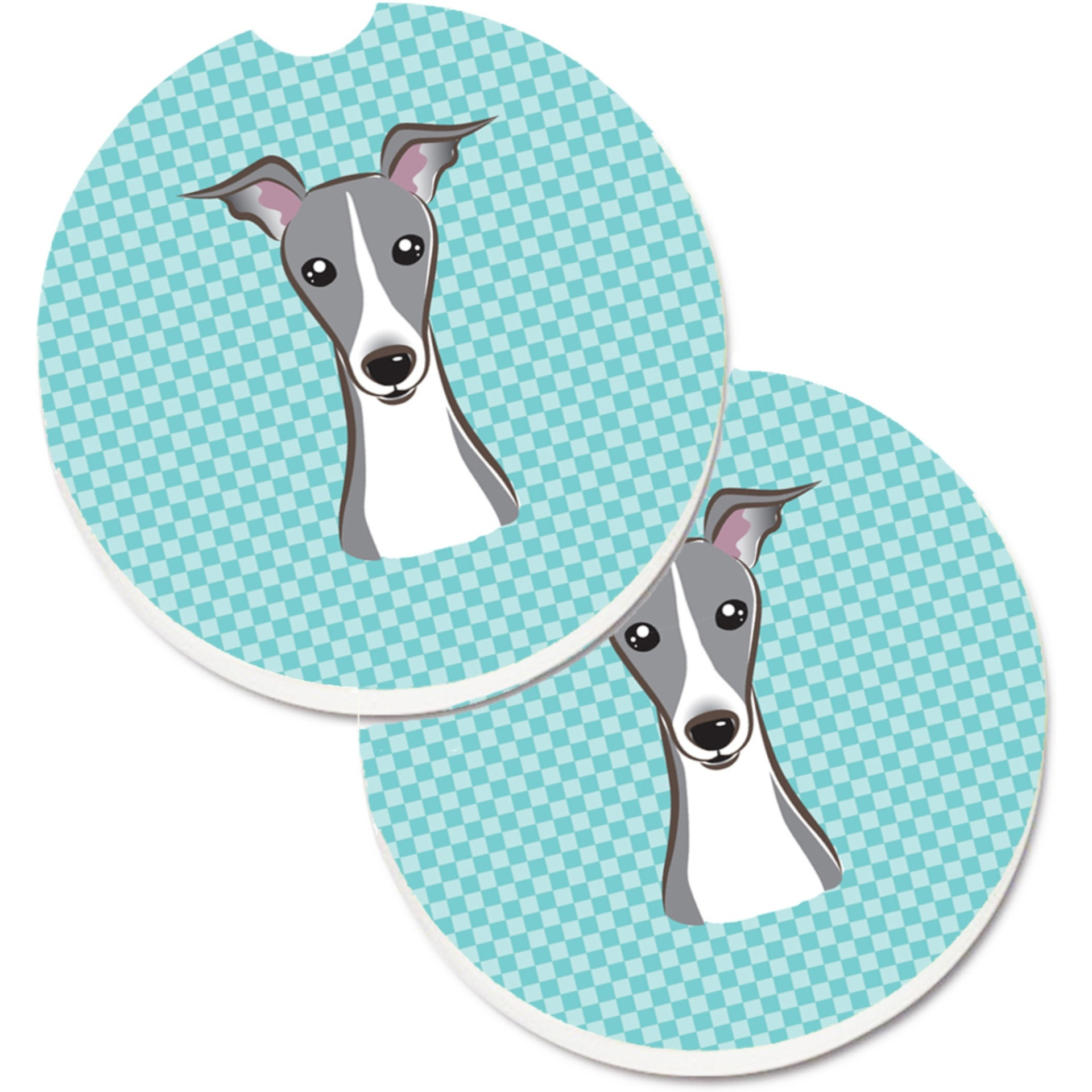 &quotCaroline's Treasures Checkerboard Blue Italian Greyhound Set of 2 Cup Holder Car Coasters BB1174CARC, 2.56, Multicolor"