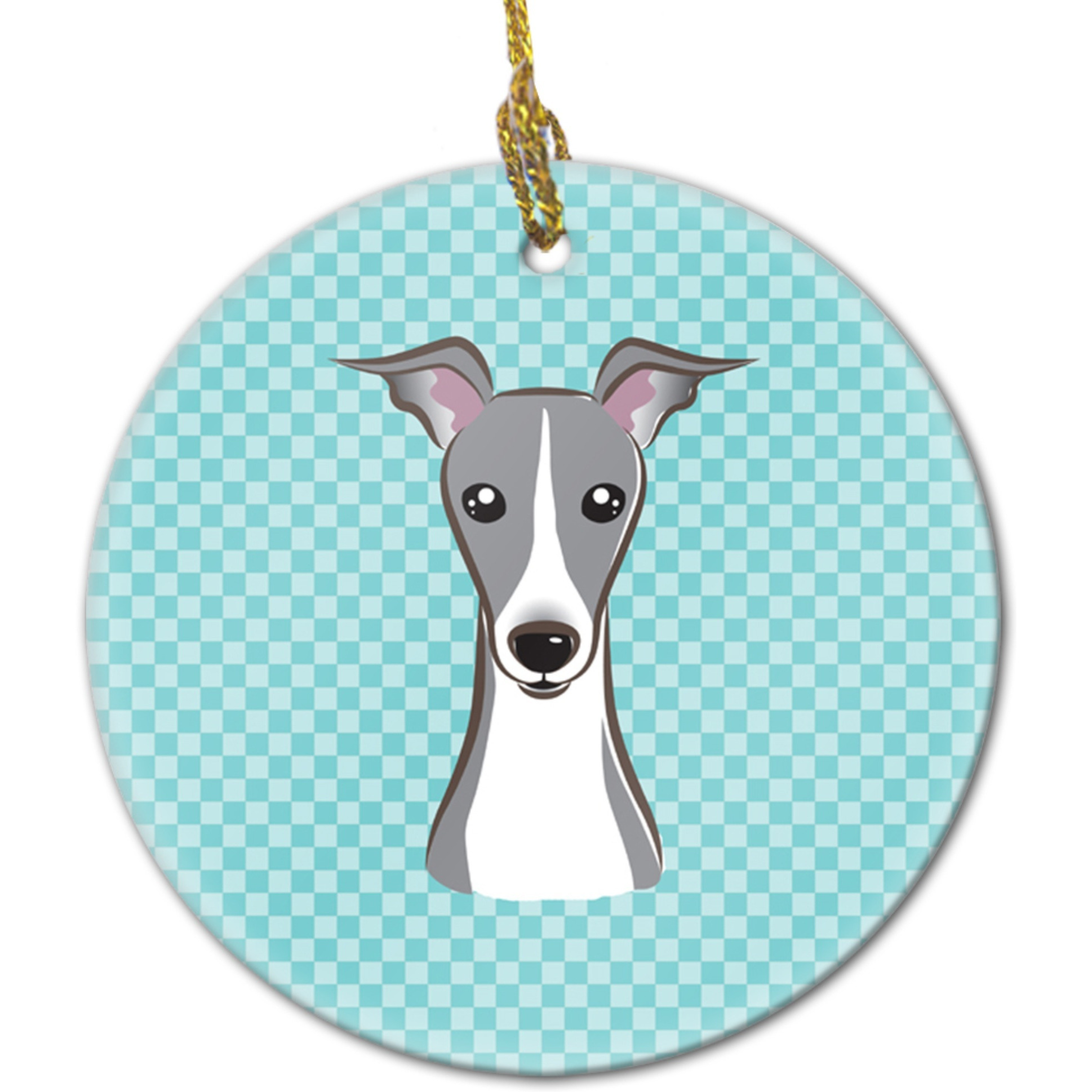 Checkerboard Blue Italian Greyhound Ceramic Ornament BB1174CO1