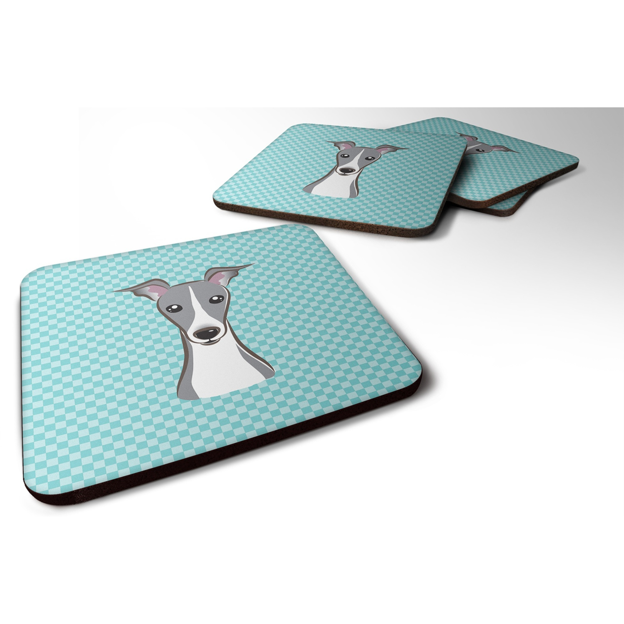 &quotCaroline's Treasures BB1174FC Checkerboard Blue Italian Greyhound Foam Coaster (Set of 4), 3.5"" H x 3.5"" W, Multicolor"