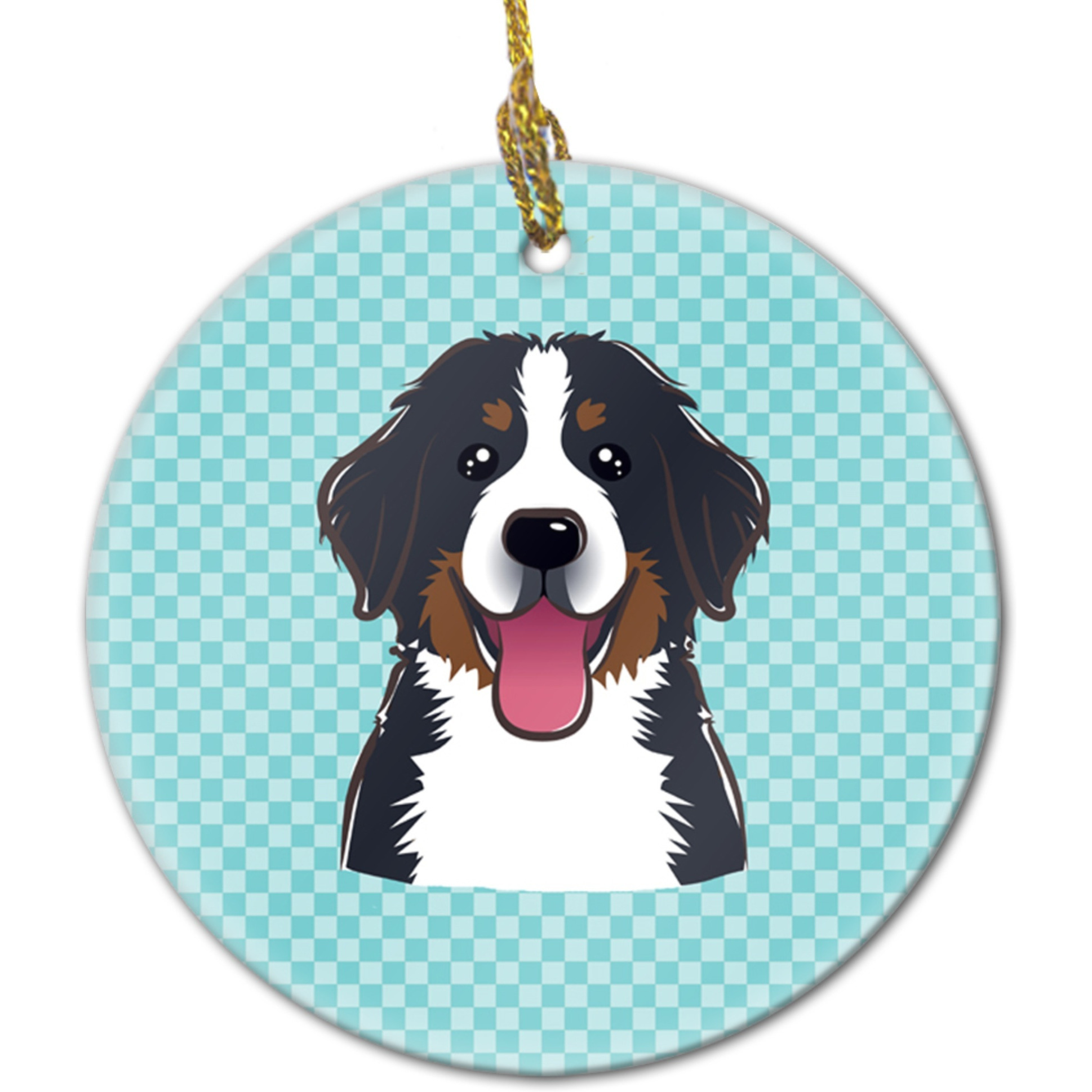 Checkerboard Blue Bernese Mountain Dog Ceramic Ornament BB1175CO1