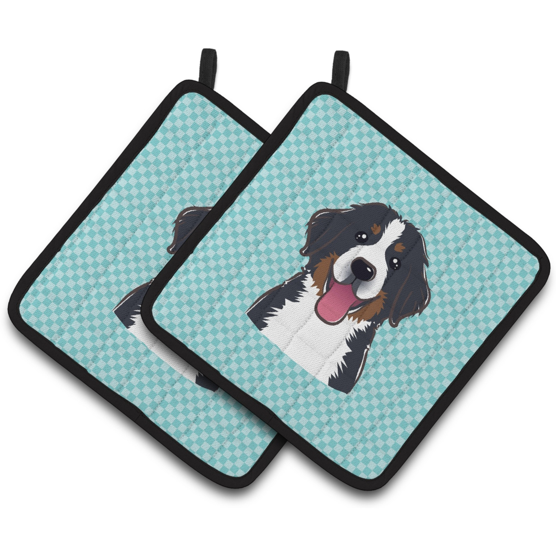 &quotCaroline's Treasures Checkerboard Blue Bernese Mountain Dog Pair of Pot Holders BB1175PTHD, 7.5HX7.5W, Multicolor"