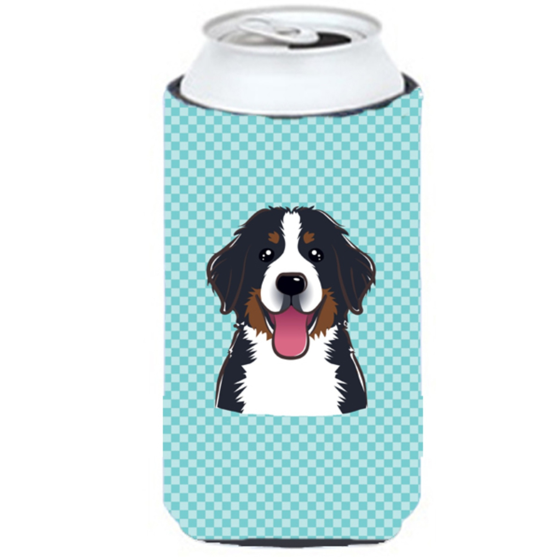 Checkerboard Blue Bernese Mountain Dog Tall Boy Beverage Insulator Hugger BB1175TBC
