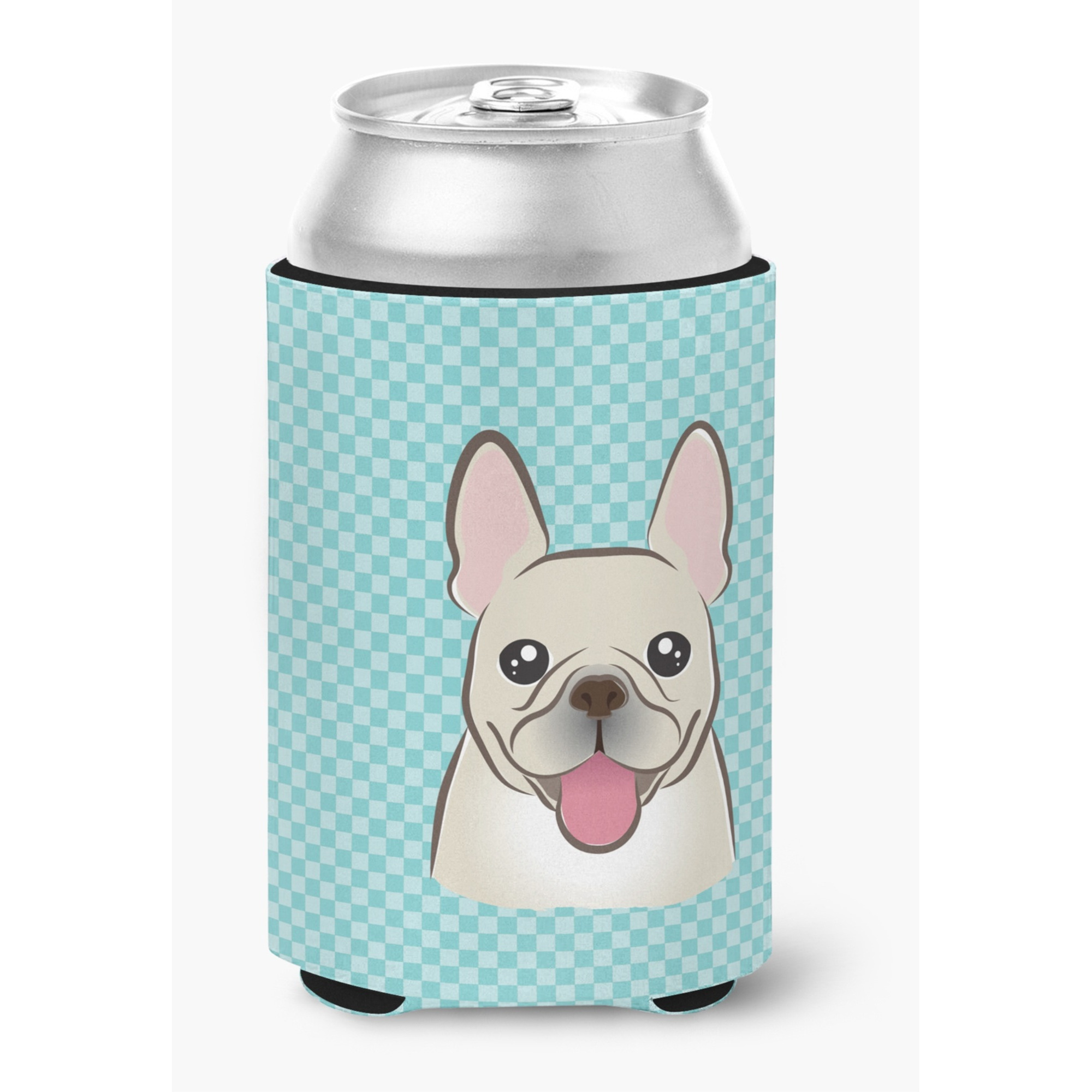 Checkerboard Blue French Bulldog Can or Bottle Hugger BB1176CC