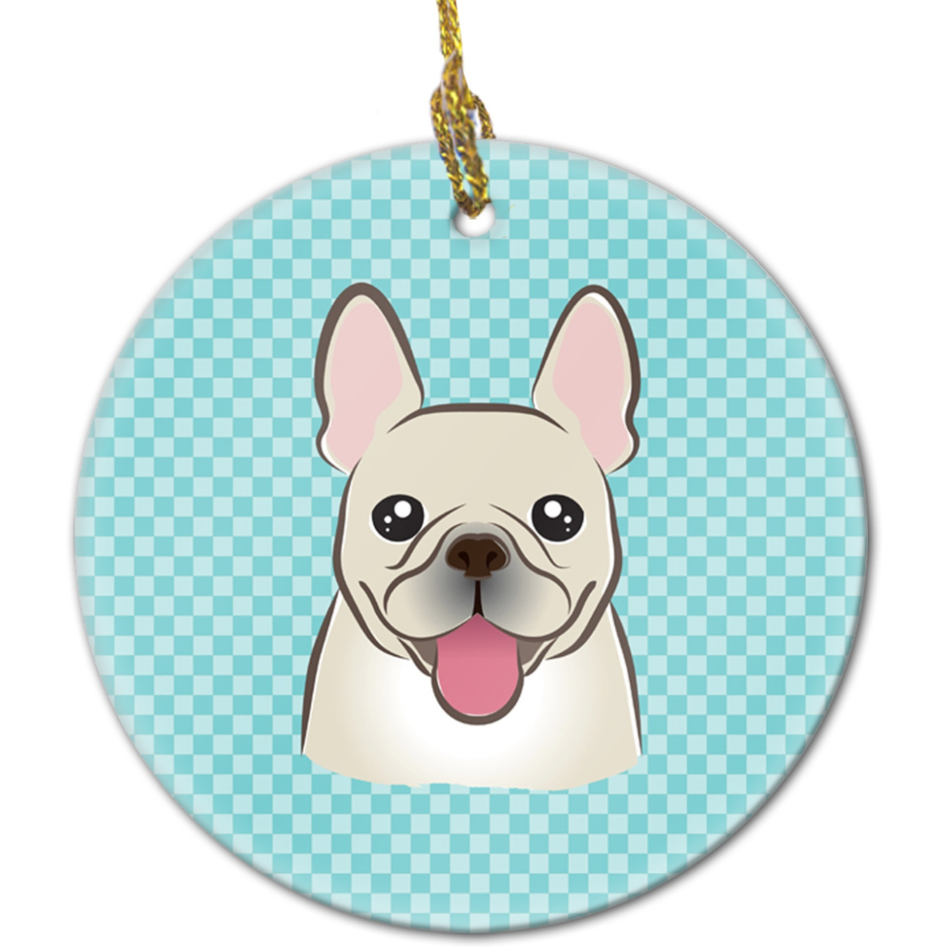 Checkerboard Blue French Bulldog Ceramic Ornament BB1176CO1