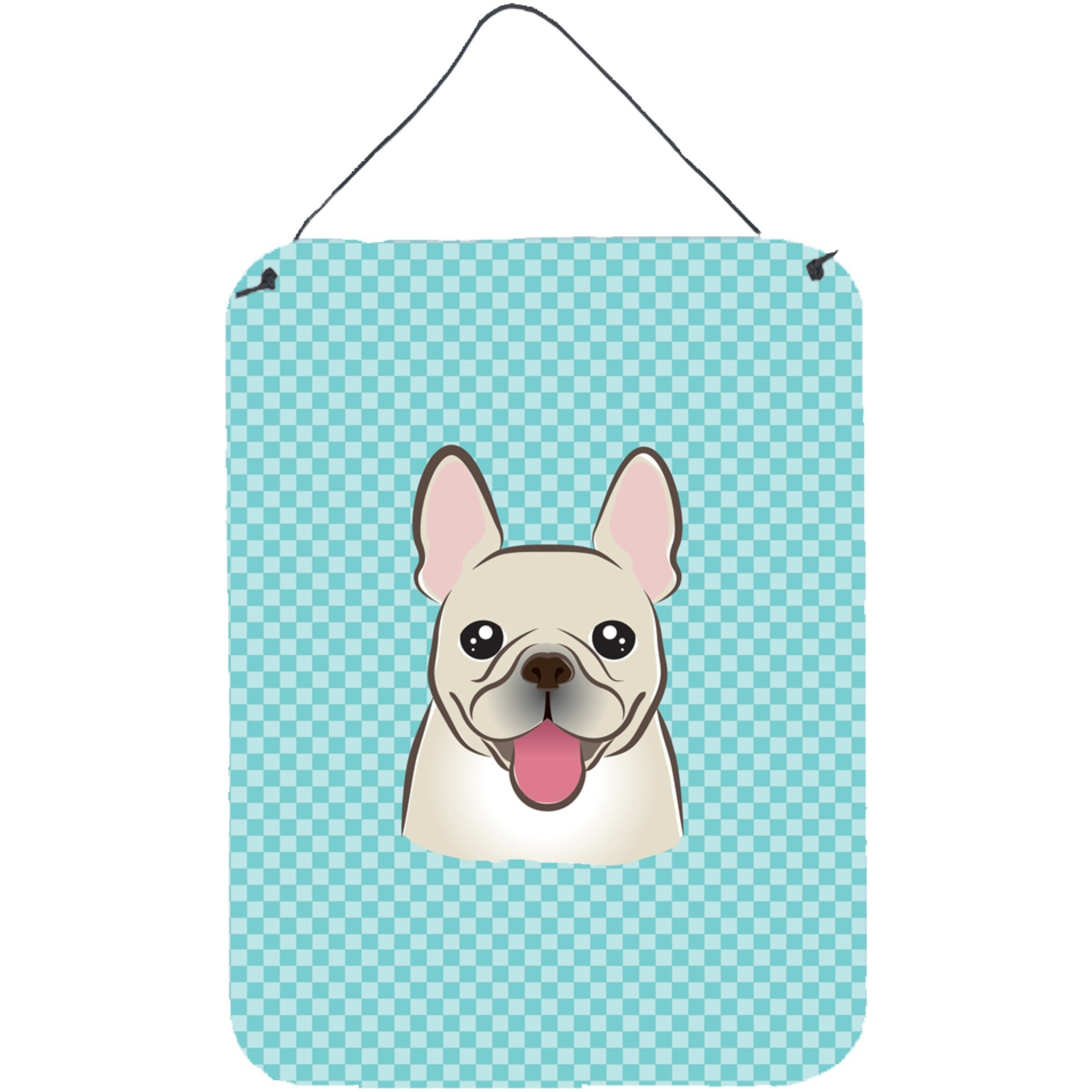&quotCaroline's Treasures BB1176DS1216 Checkerboard Blue French Bulldog Wall or Door Hanging Prints, 16"" x 12"""
