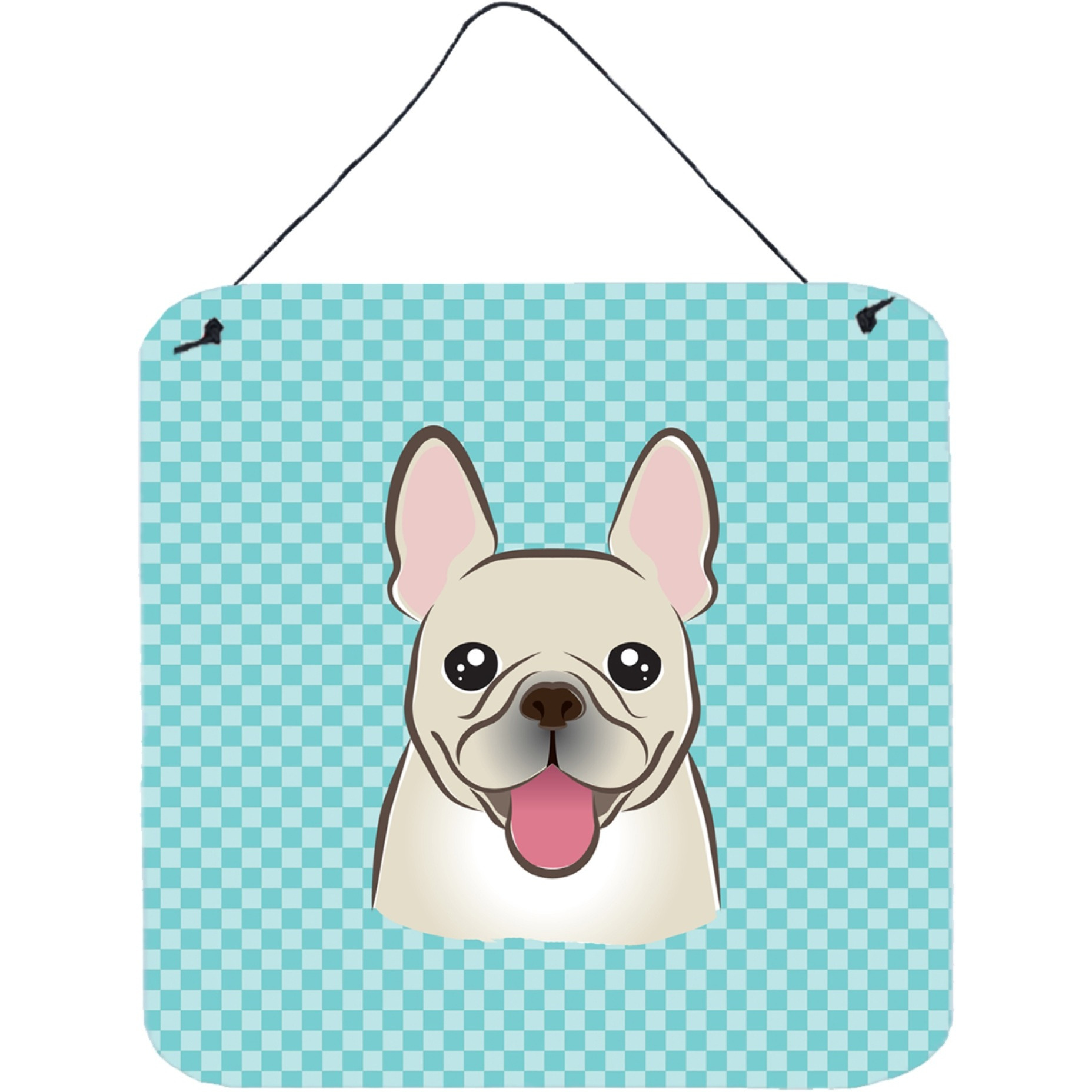 &quotCaroline's Treasures BB1176DS66 Checkerboard Blue French Bulldog Wall or Door Hanging Prints, 6 x 6"""
