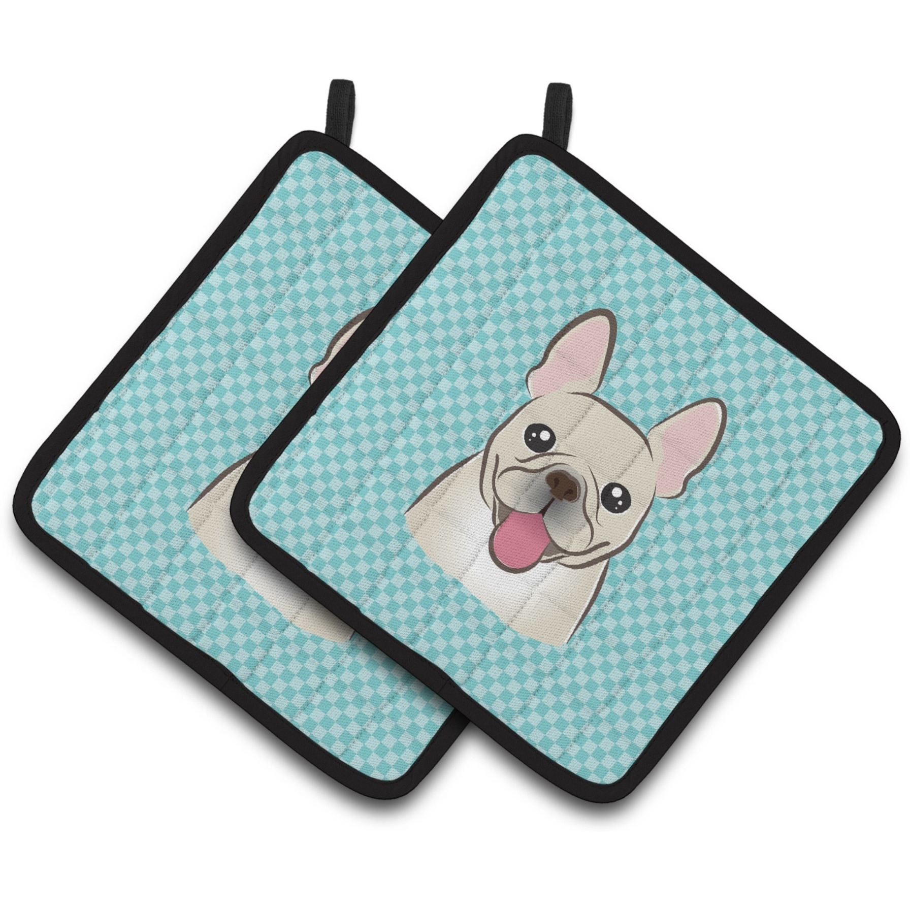 &quotCaroline's Treasures Checkerboard Blue French Bulldog Pair of Pot Holders BB1176PTHD, 7.5HX7.5W, Multicolor"