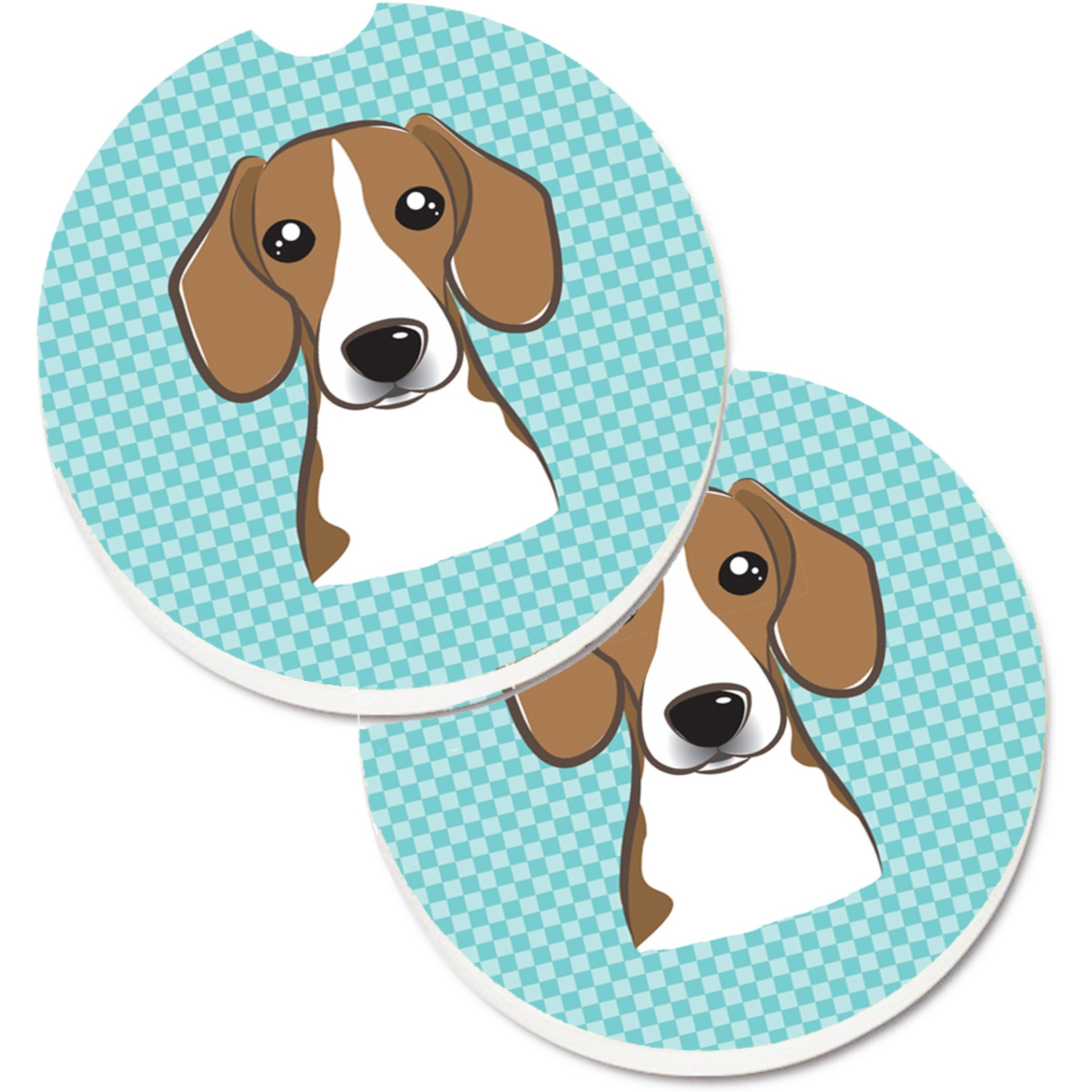 &quotCaroline's Treasures Checkerboard Blue Beagle Set of 2 Cup Holder Car Coasters BB1177CARC, 2.56, Multicolor"