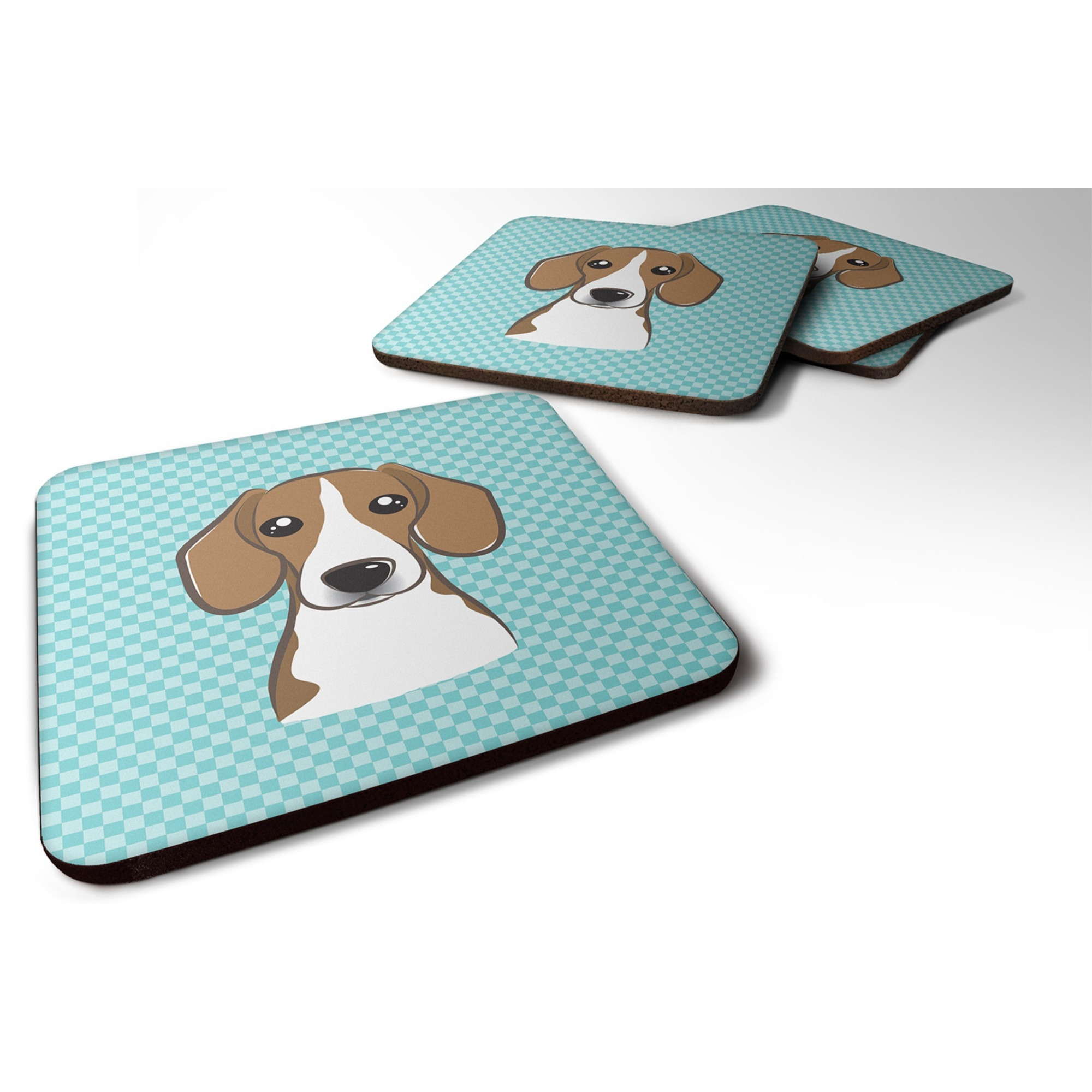 &quotCaroline's Treasures BB1177FC Checkerboard Blue Beagle Foam Coaster (Set of 4), 3.5"" H x 3.5"" W, Multicolor"