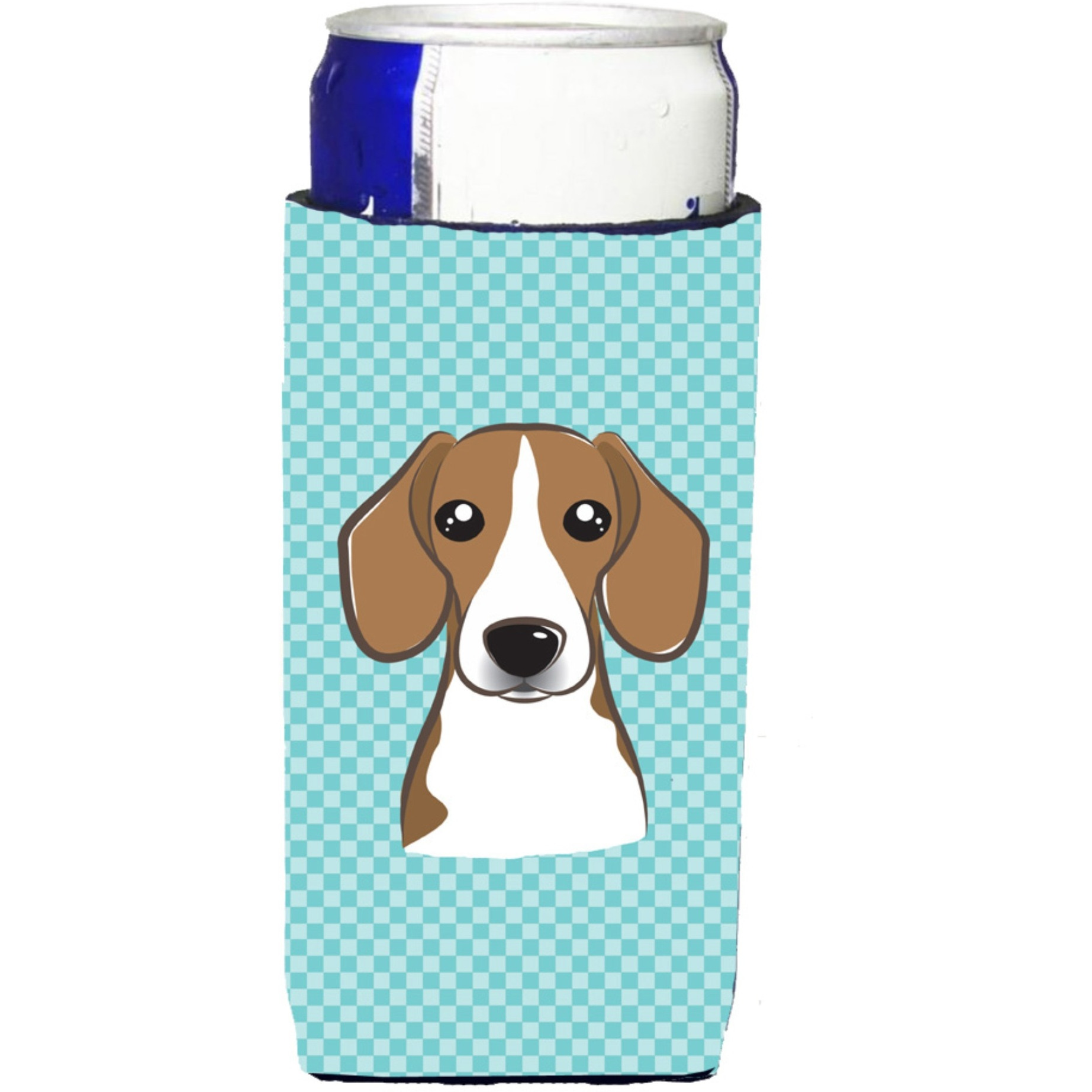 Checkerboard Blue Beagle Ultra Beverage Insulators for slim cans BB1177MUK