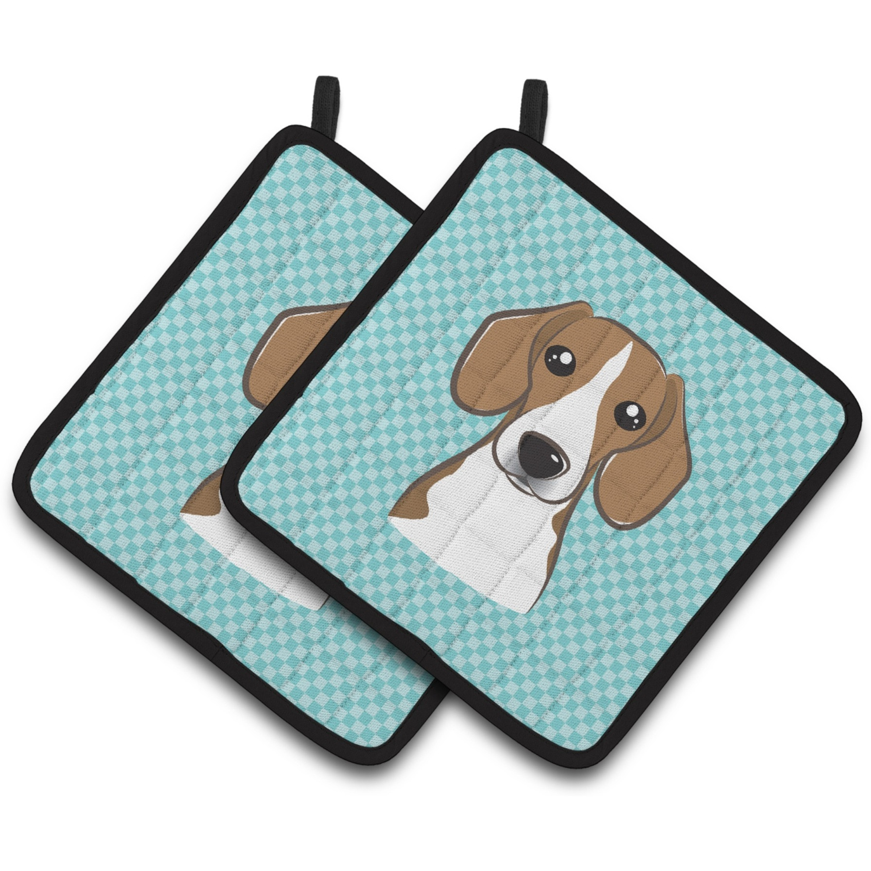 &quotCaroline's Treasures Checkerboard Blue Beagle Pair of Pot Holders BB1177PTHD, 7.5HX7.5W, Multicolor"