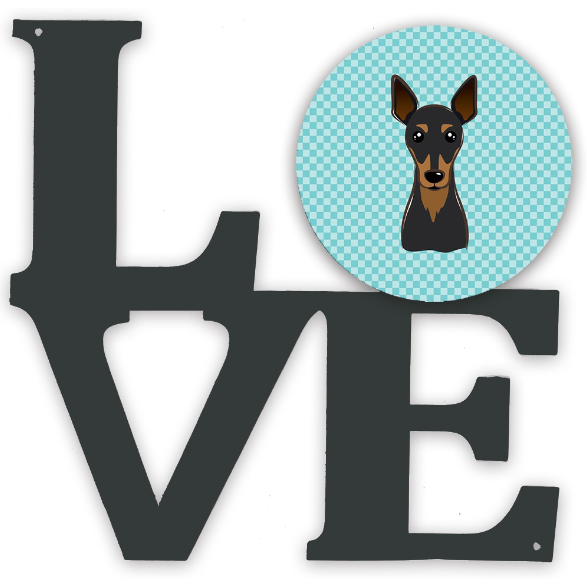 &quotCaroline's Treasures Checkerboard Blue Min Pin Metal Artwork Love wall-decor, Multicolor"