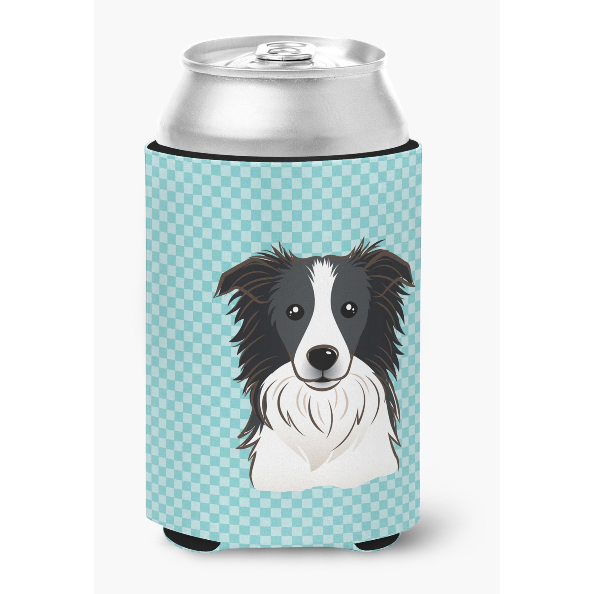 Checkerboard Blue Border Collie Can or Bottle Hugger BB1179CC