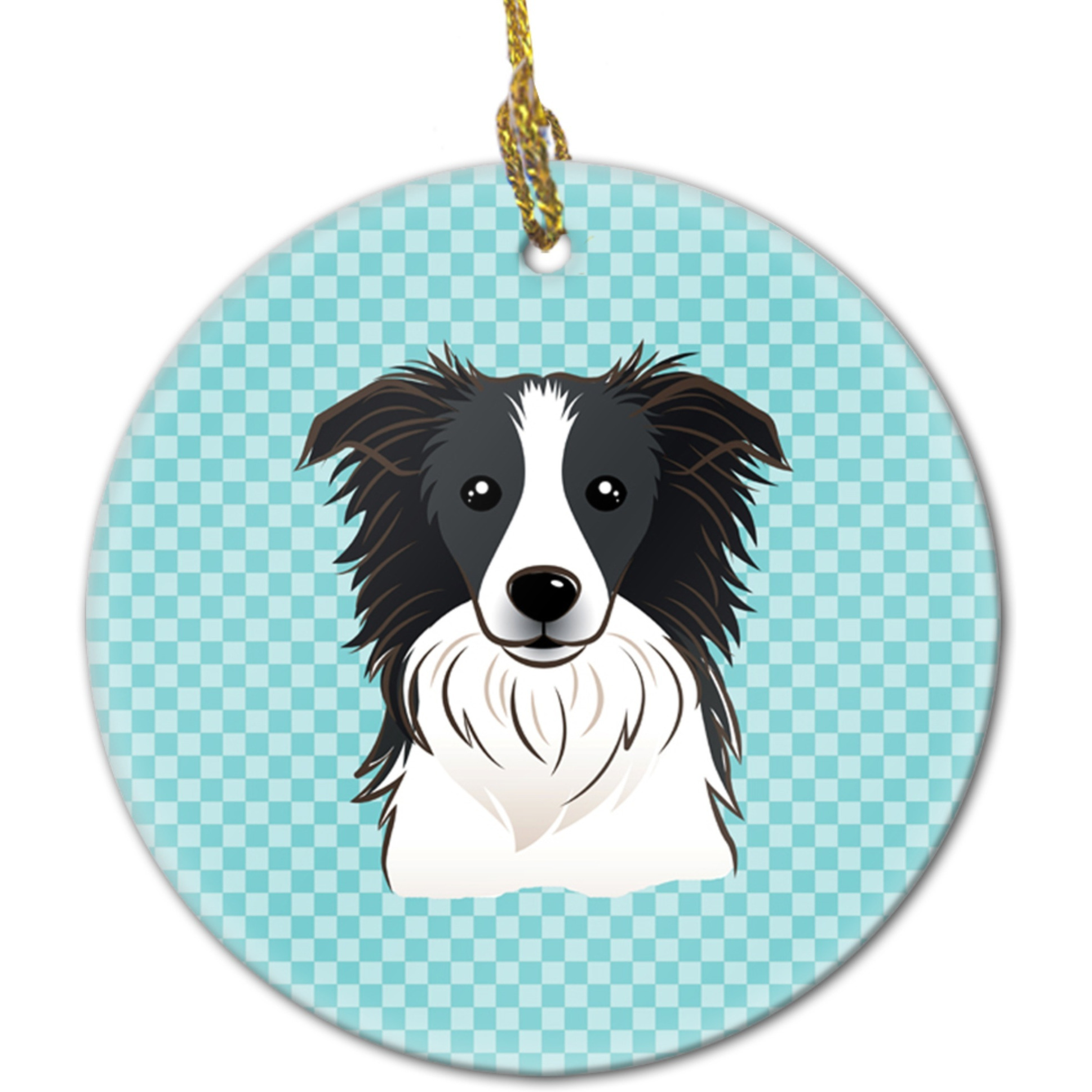 Checkerboard Blue Border Collie Ceramic Ornament BB1179CO1