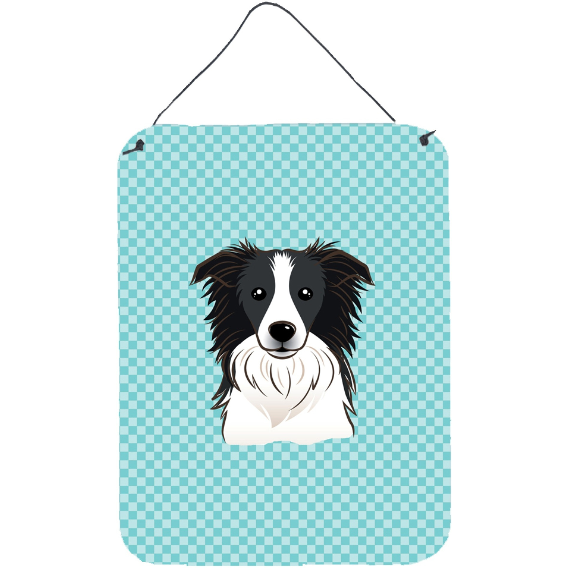 &quotCaroline's Treasures Checkerboard Blue Border Collie Wall or Door Hanging Prints, 16"" x 12"""