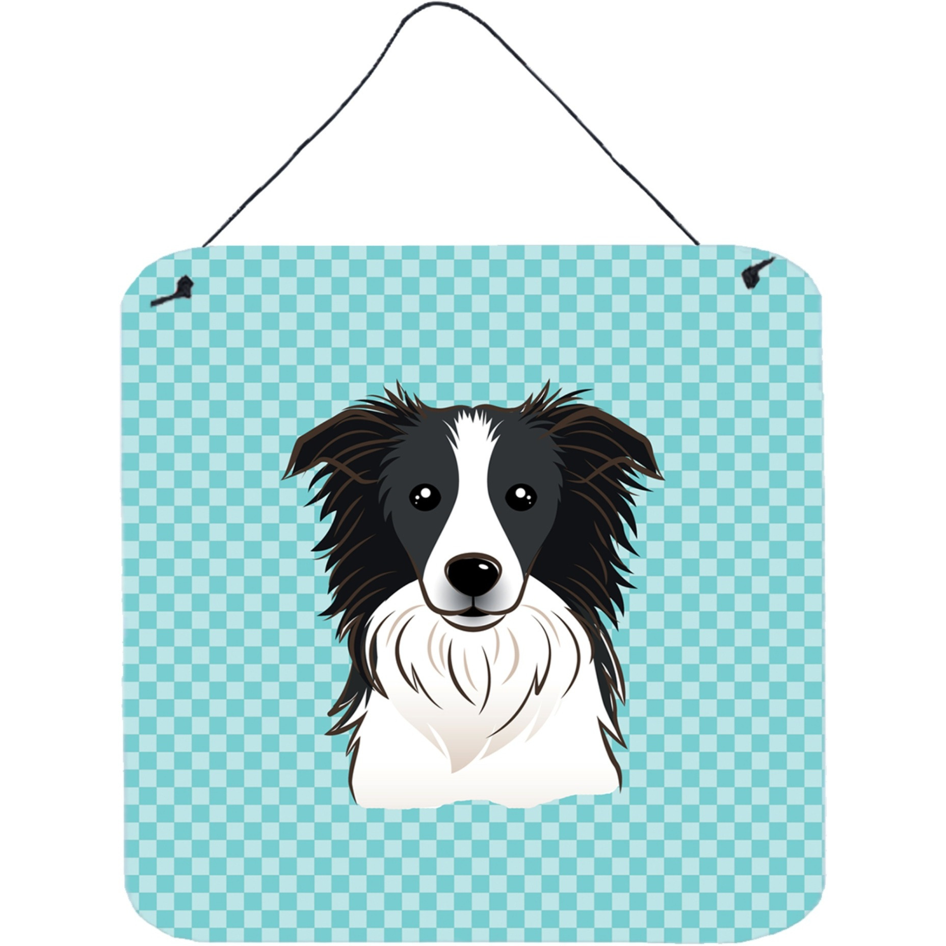 &quotCaroline's Treasures Checkerboard Blue Border Collie Wall or Door Hanging Prints, 6 x 6"""