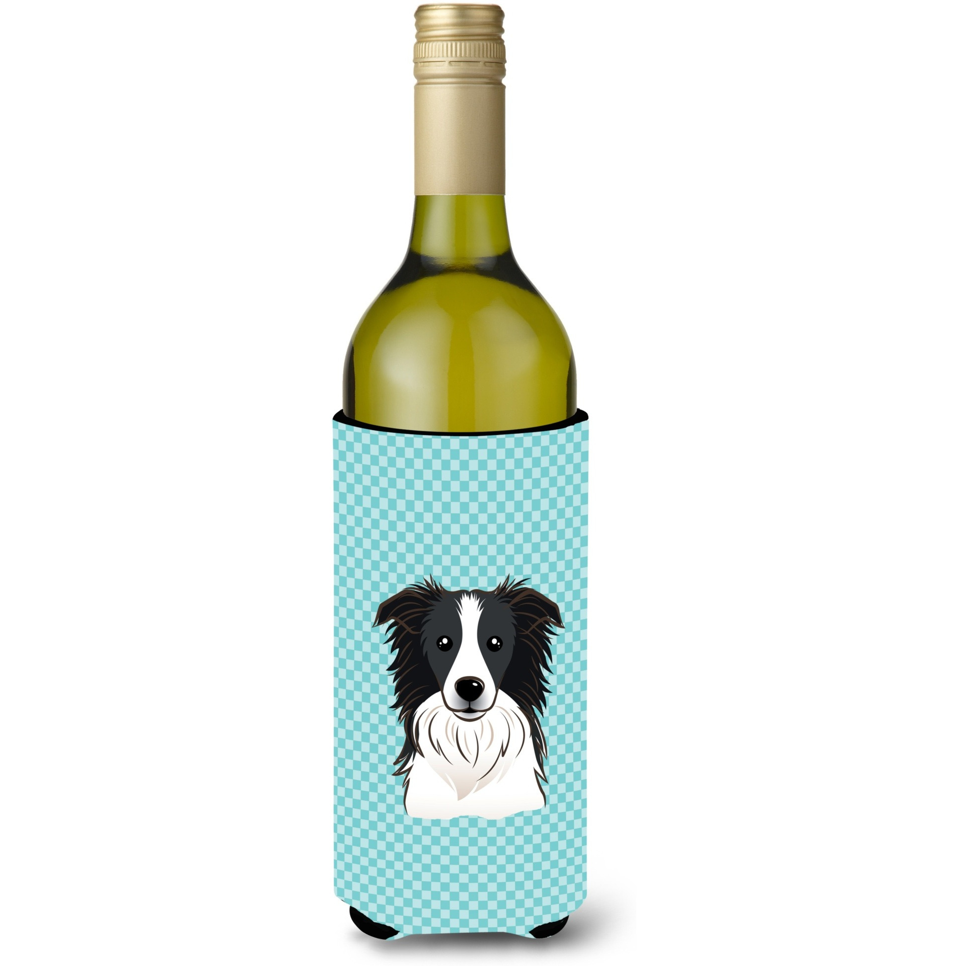 Checkerboard Blue Border Collie Wine Bottle Beverage Insulator Hugger BB1179LITERK