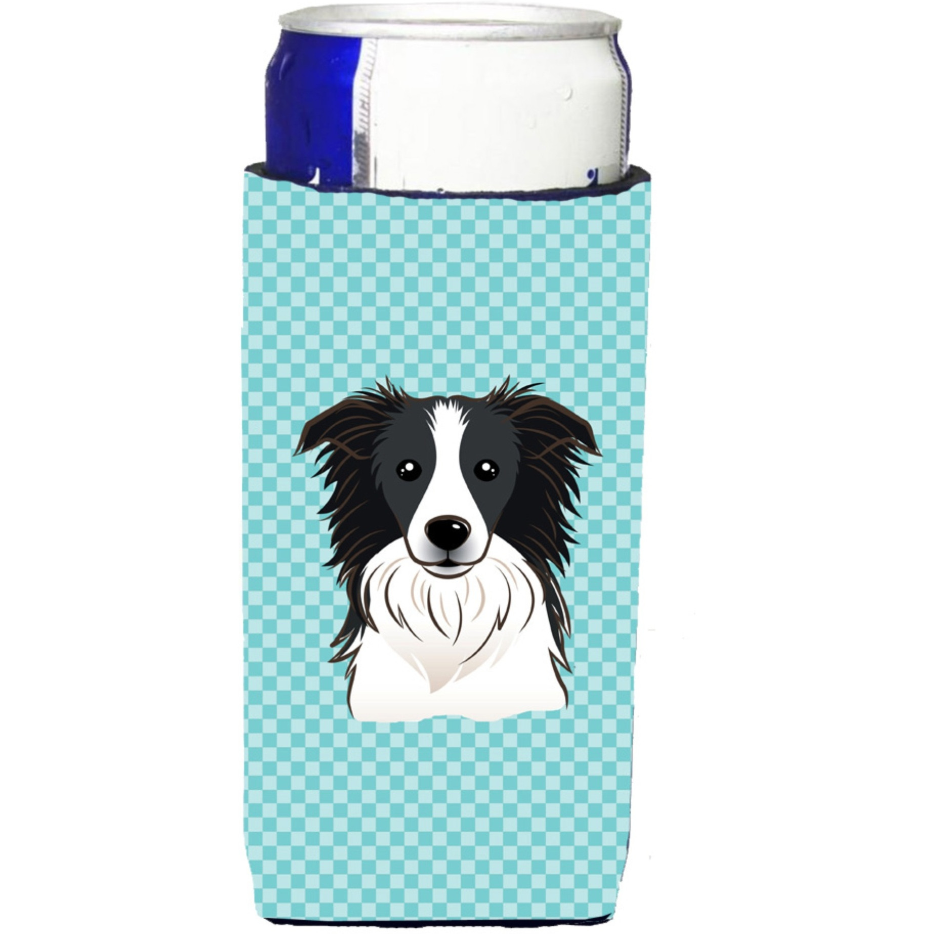 Checkerboard Blue Border Collie Ultra Beverage Insulators for slim cans BB1179MUK