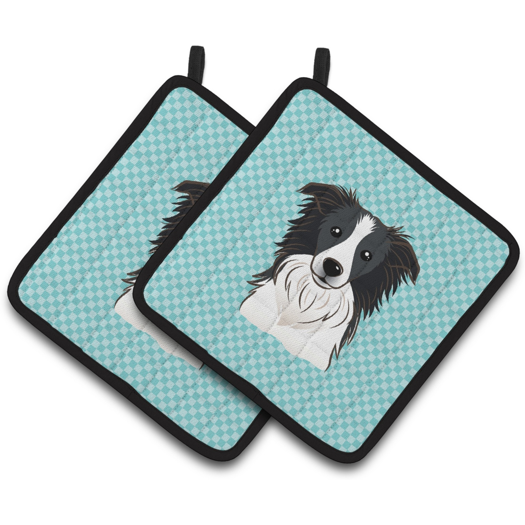 &quotCaroline's Treasures Checkerboard Blue Border Collie Pair of Pot Holders BB1179PTHD, 7.5HX7.5W, Multicolor"