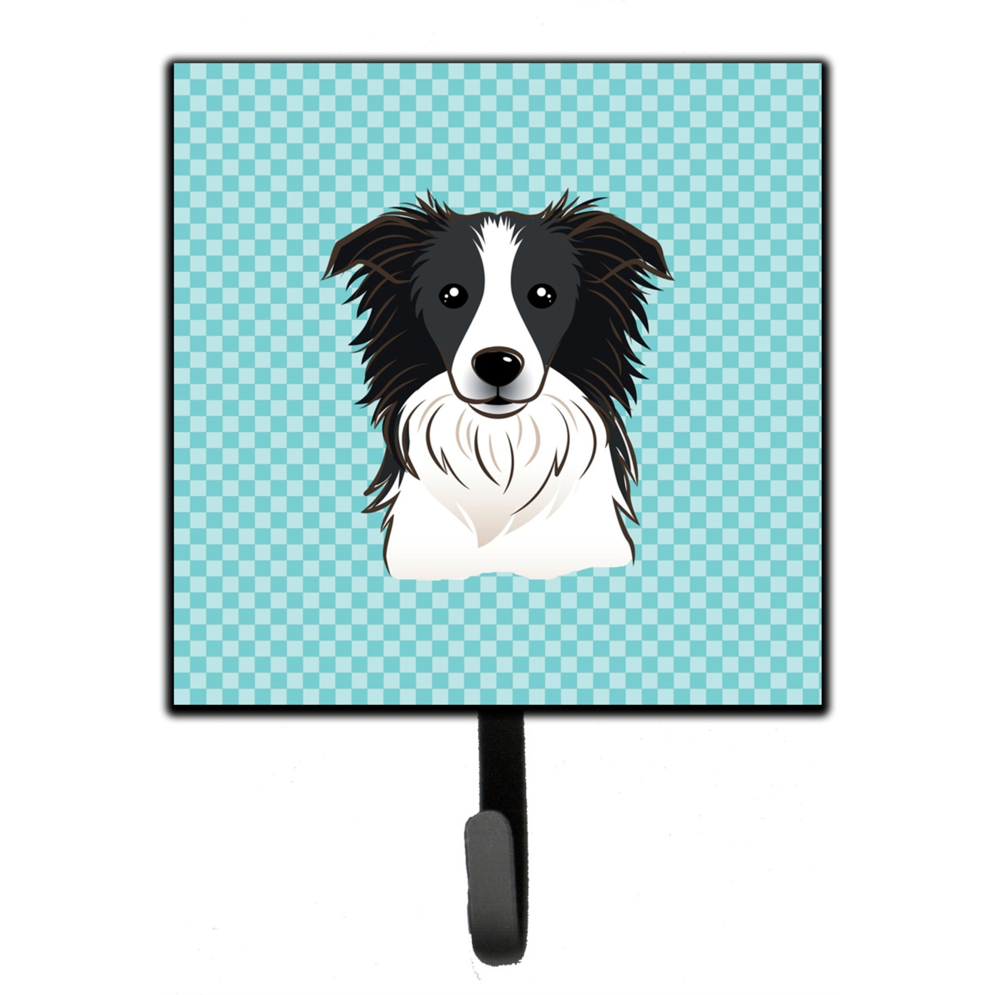 &quotCaroline's Treasures BB1179SH4 Checkerboard Blue Border Collie Leash or Key Holder, Small, Multicolor"