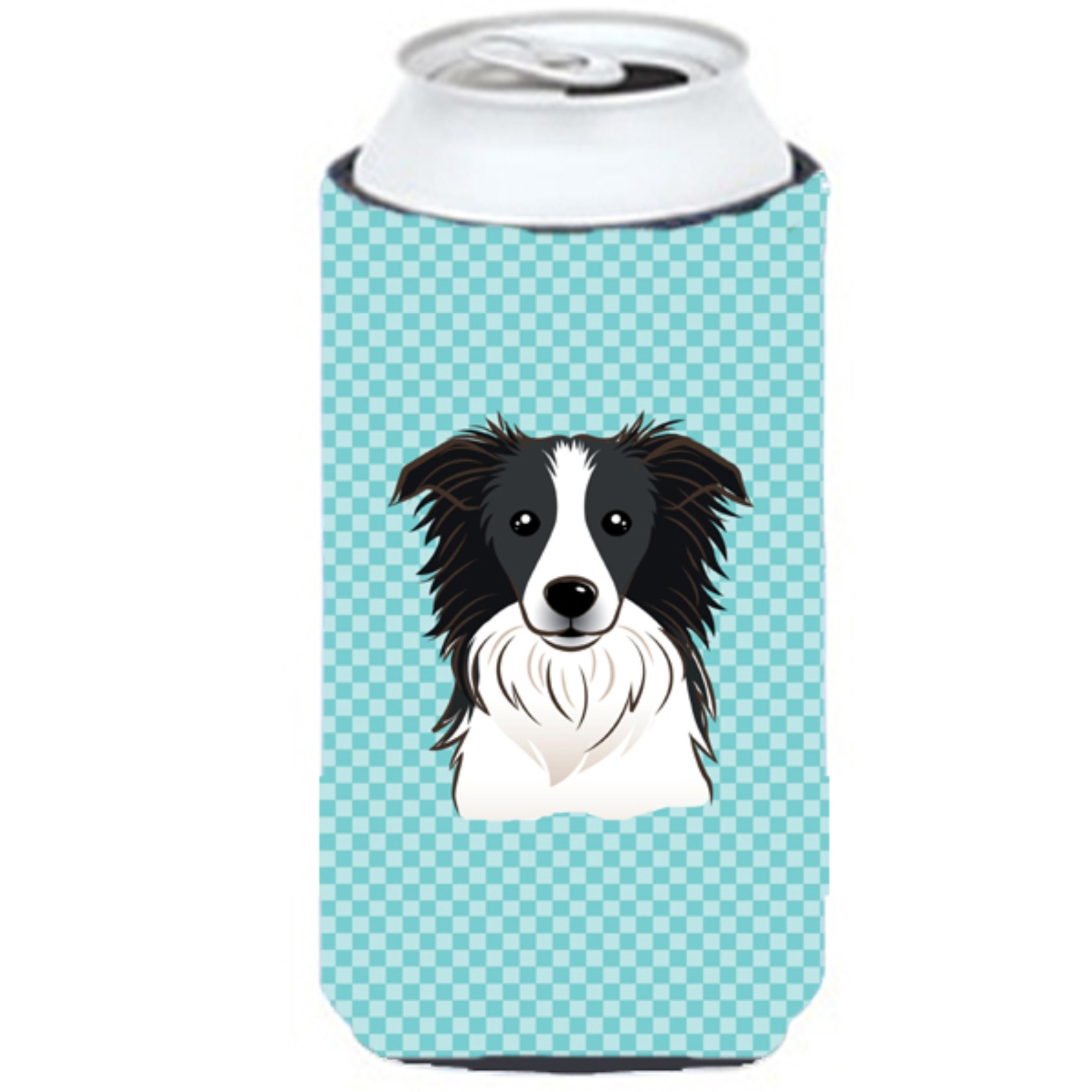 Checkerboard Blue Border Collie Tall Boy Beverage Insulator Hugger BB1179TBC