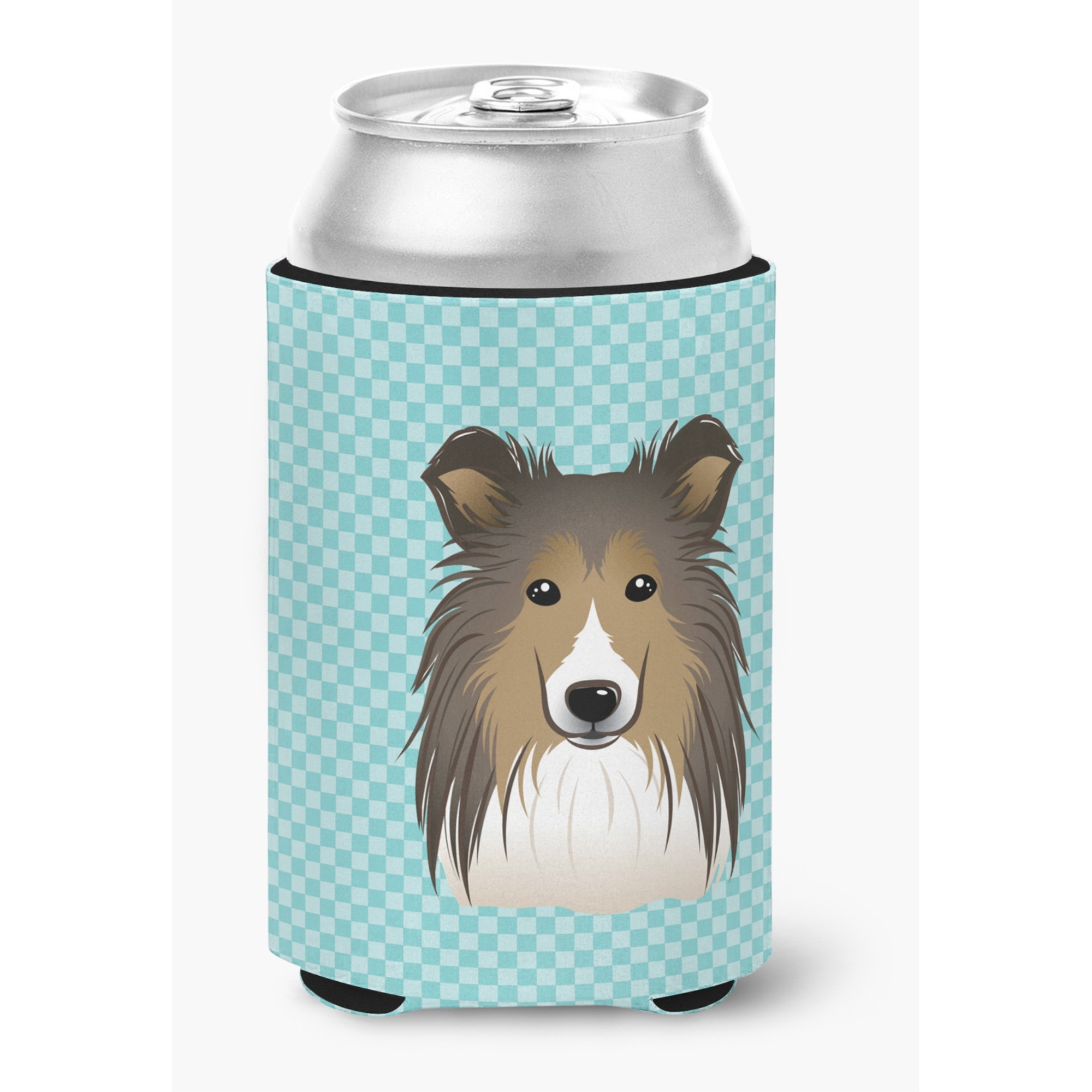 Checkerboard Blue Sheltie Can or Bottle Hugger BB1180CC